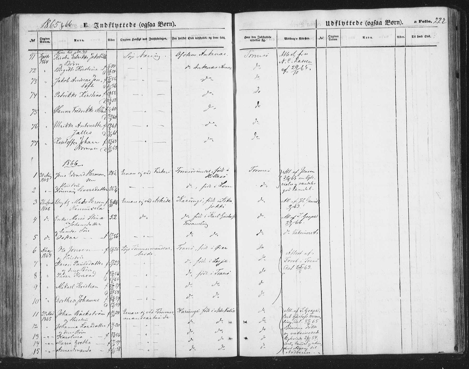 Tromsø sokneprestkontor/stiftsprosti/domprosti, AV/SATØ-S-1343/G/Ga/L0012kirke: Parish register (official) no. 12, 1865-1871, p. 222