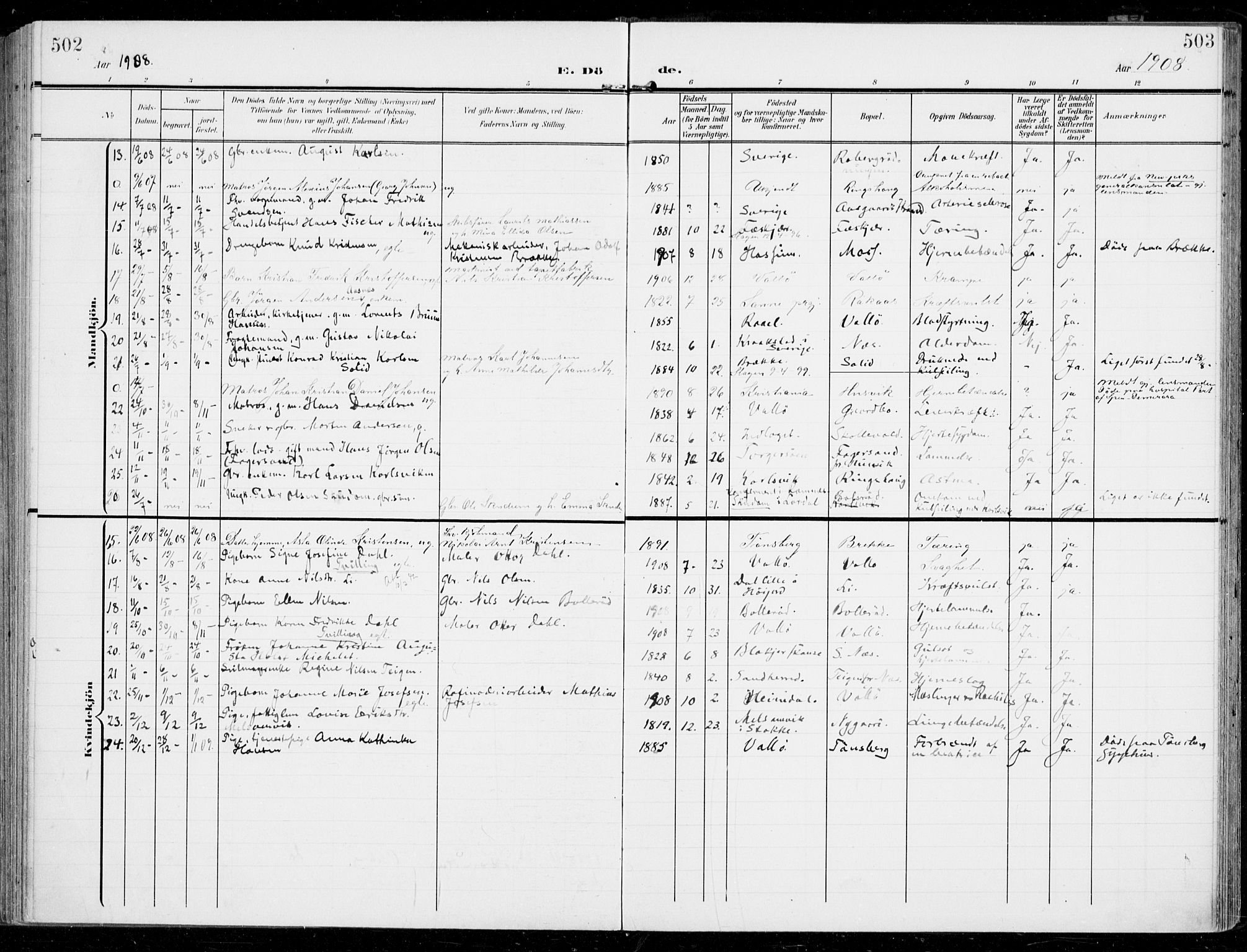 Sem kirkebøker, SAKO/A-5/F/Fb/L0006: Parish register (official) no. II 6, 1905-1918, p. 502-503