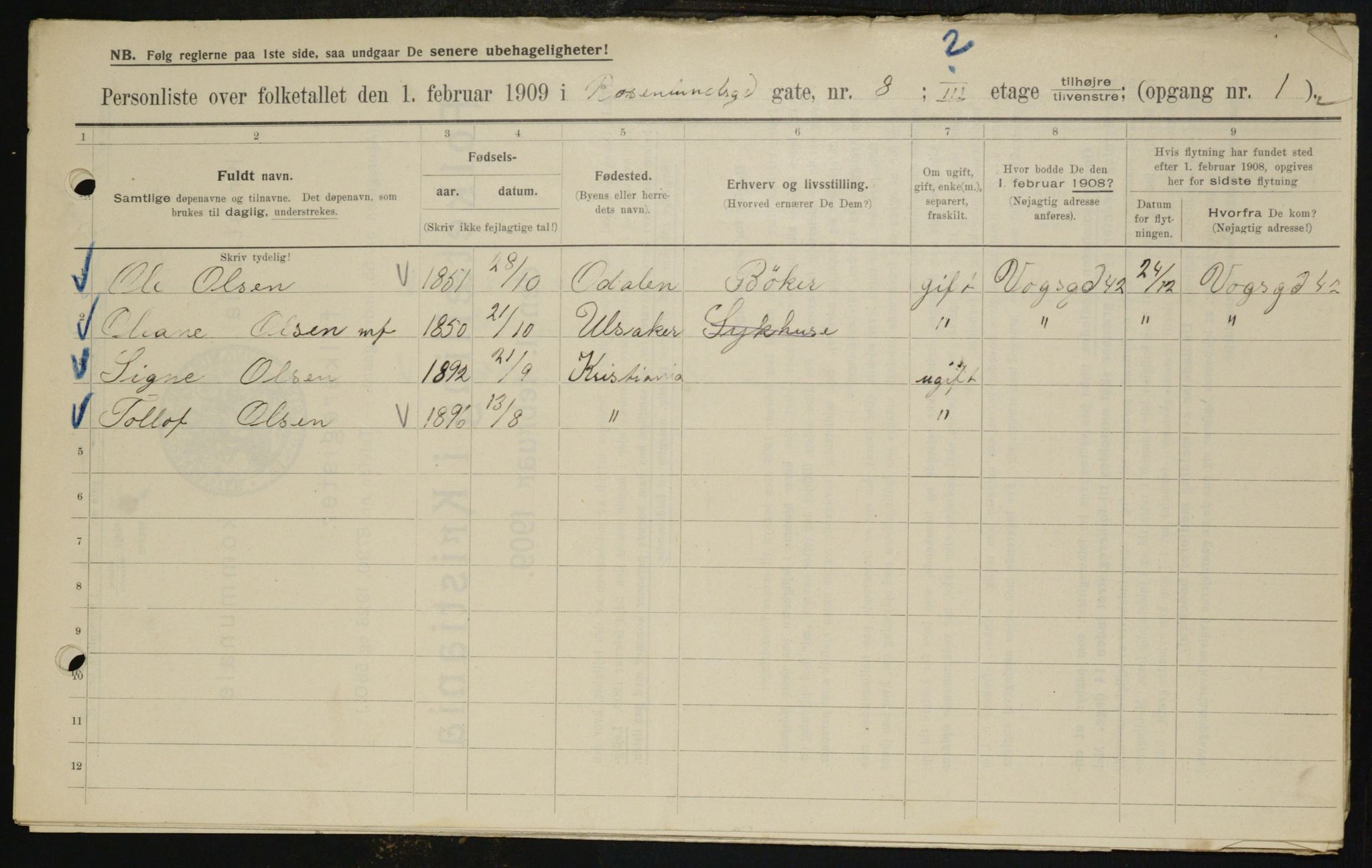 OBA, Municipal Census 1909 for Kristiania, 1909, p. 76277