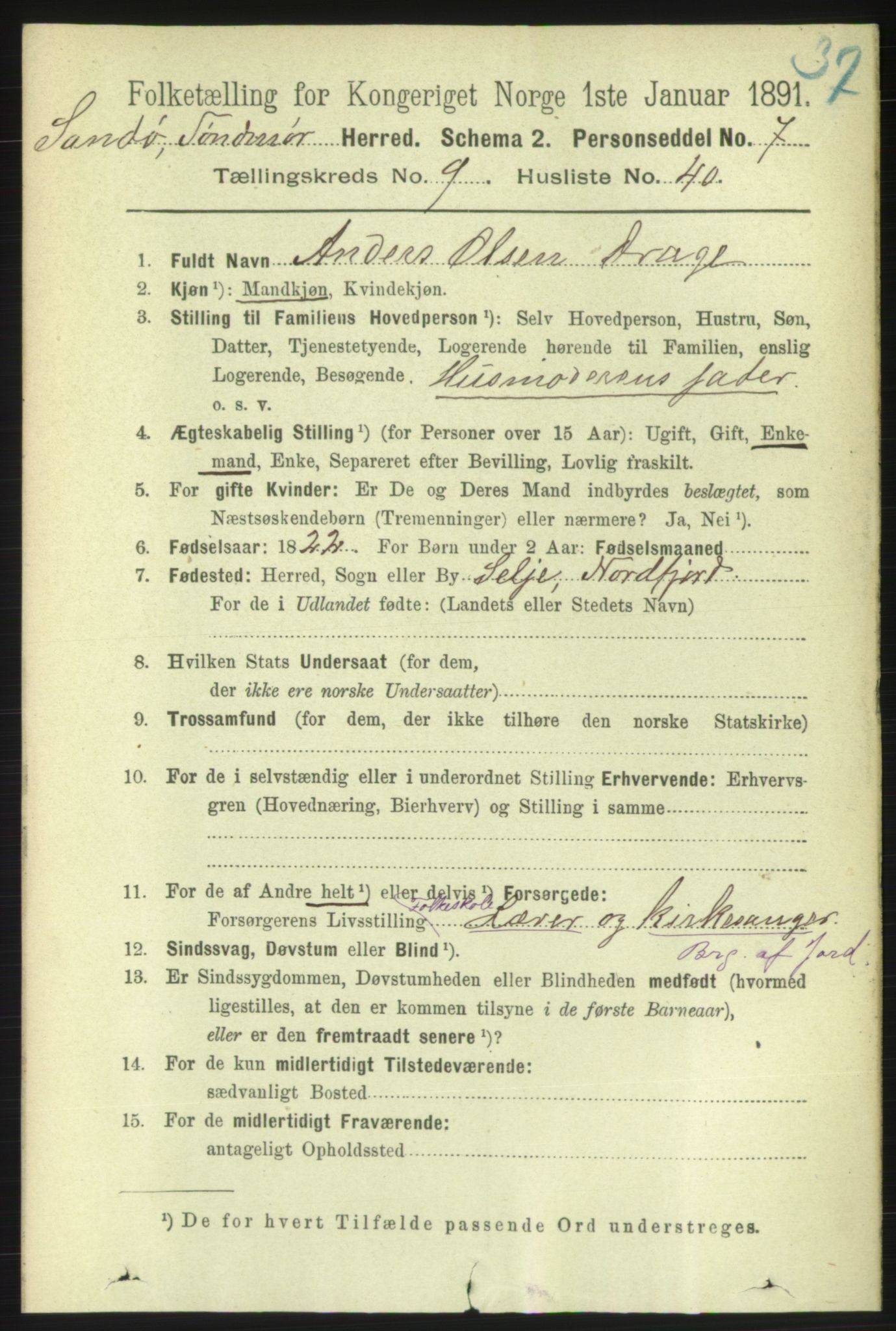 RA, 1891 census for 1514 Sande, 1891, p. 1736