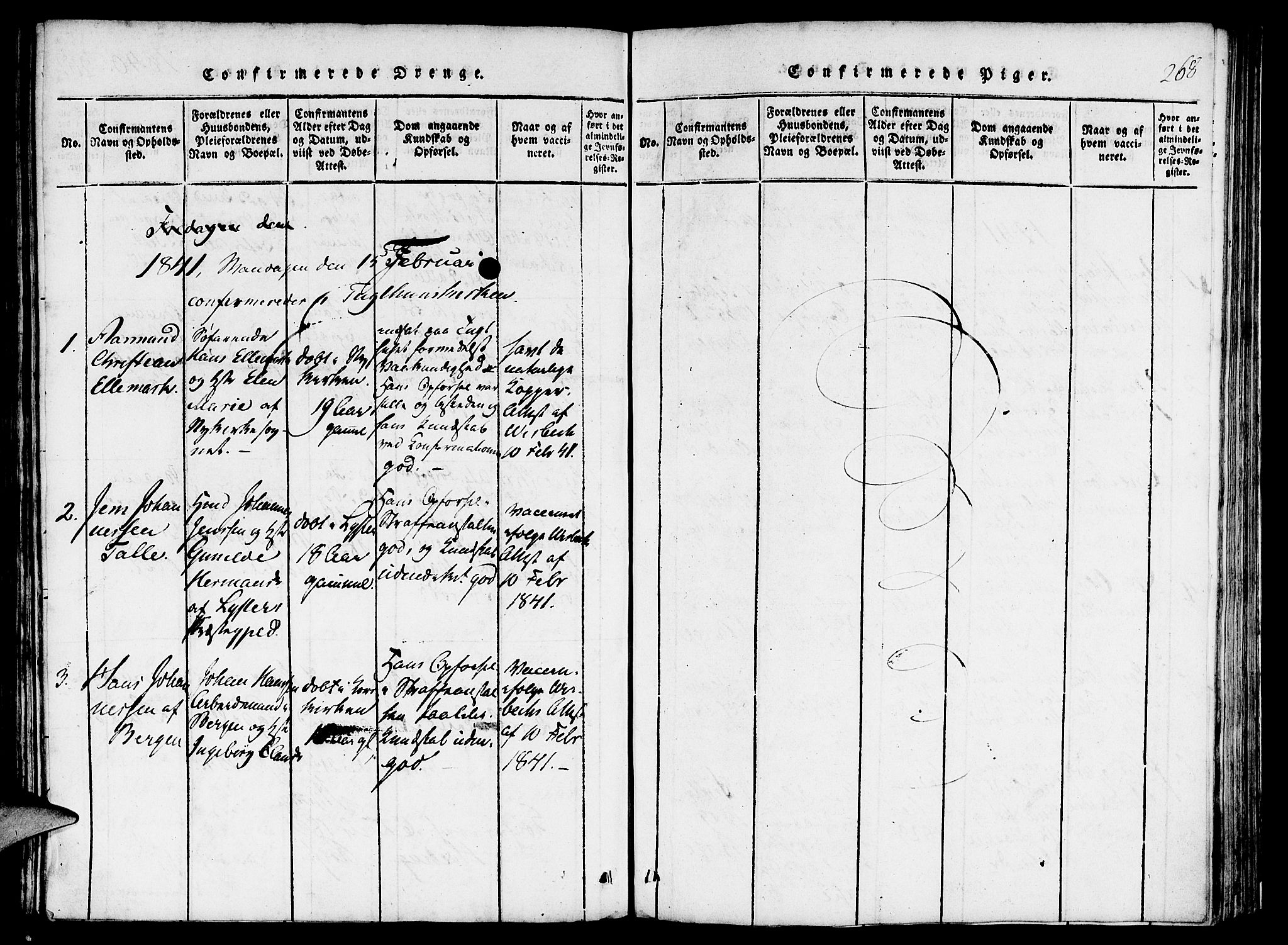 St. Jørgens hospital og Årstad sokneprestembete, SAB/A-99934: Parish register (official) no. A 3, 1815-1843, p. 268