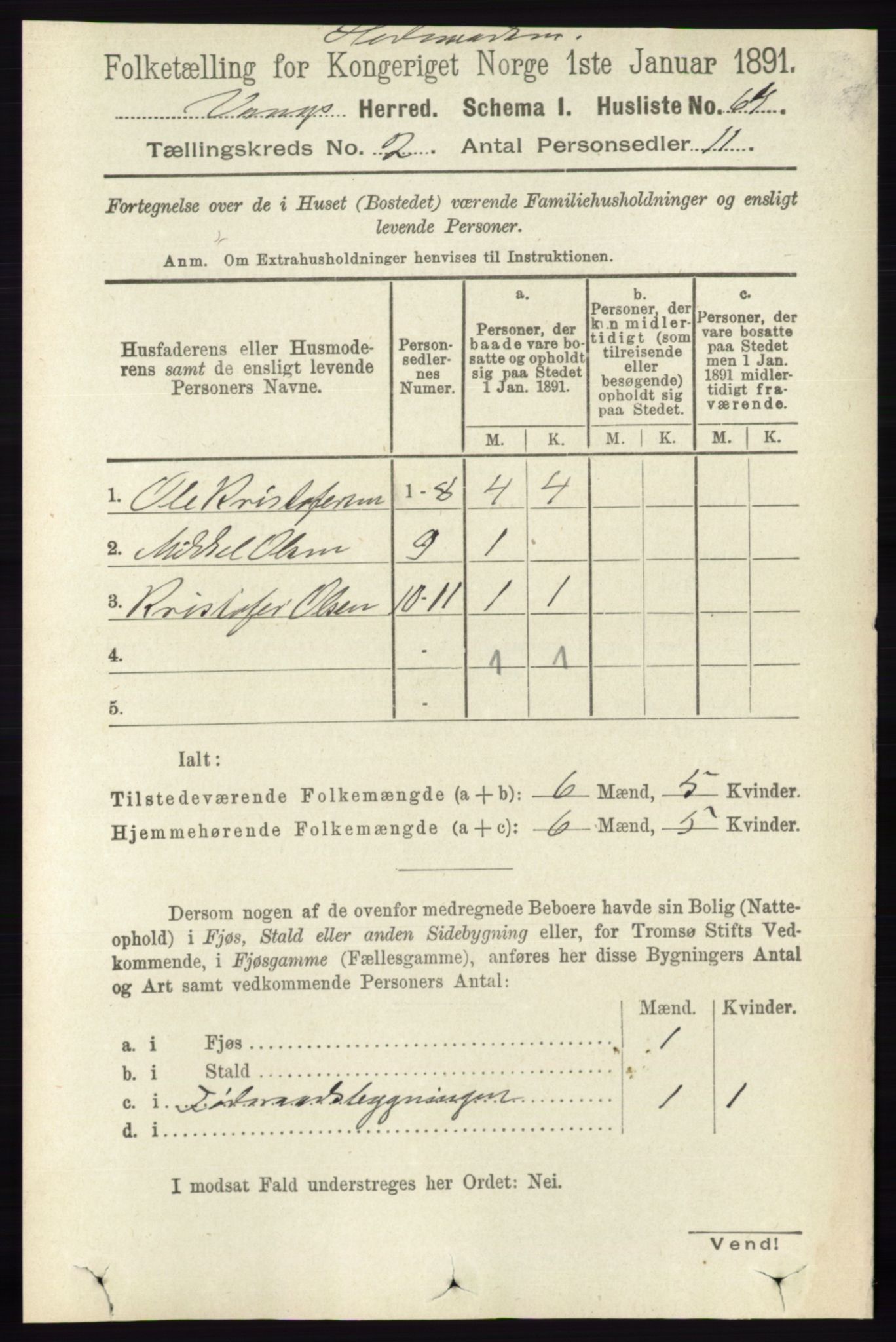 RA, 1891 census for 0414 Vang, 1891, p. 994