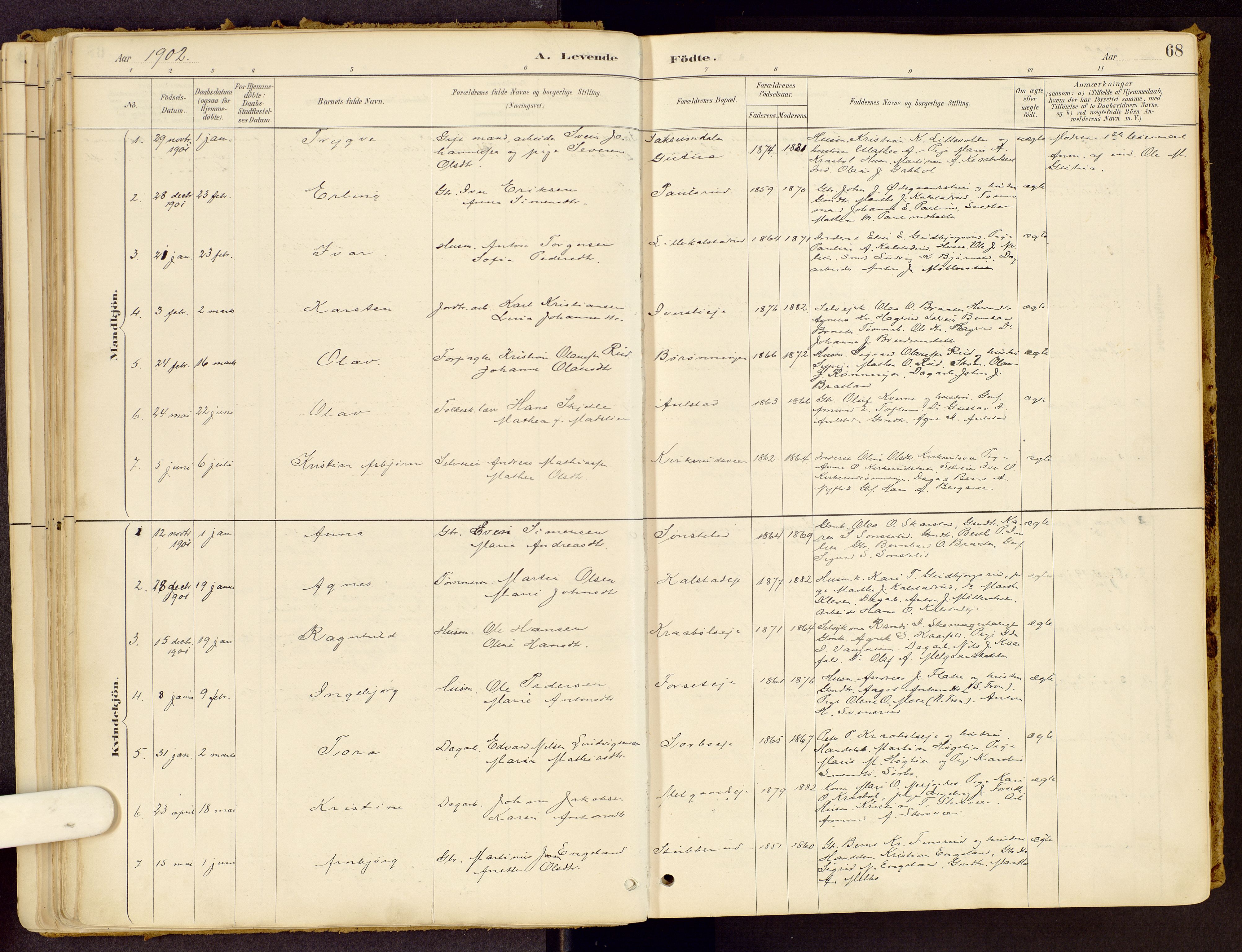 Vestre Gausdal prestekontor, AV/SAH-PREST-094/H/Ha/Haa/L0001: Parish register (official) no. 1, 1887-1914, p. 68
