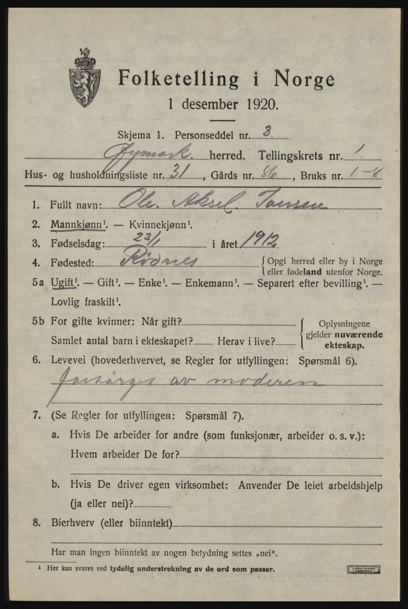 SAO, 1920 census for Øymark, 1920, p. 1115