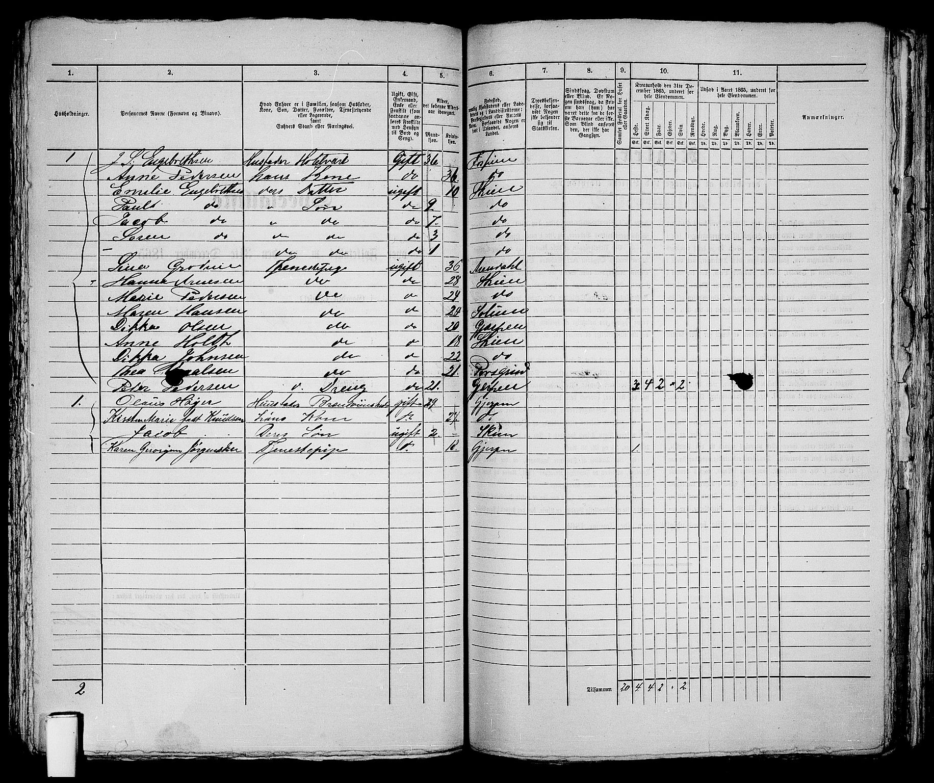 RA, 1865 census for Skien, 1865, p. 617