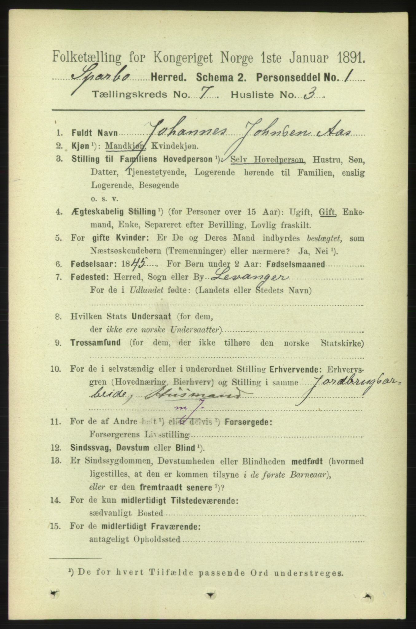 RA, 1891 census for 1731 Sparbu, 1891, p. 2414