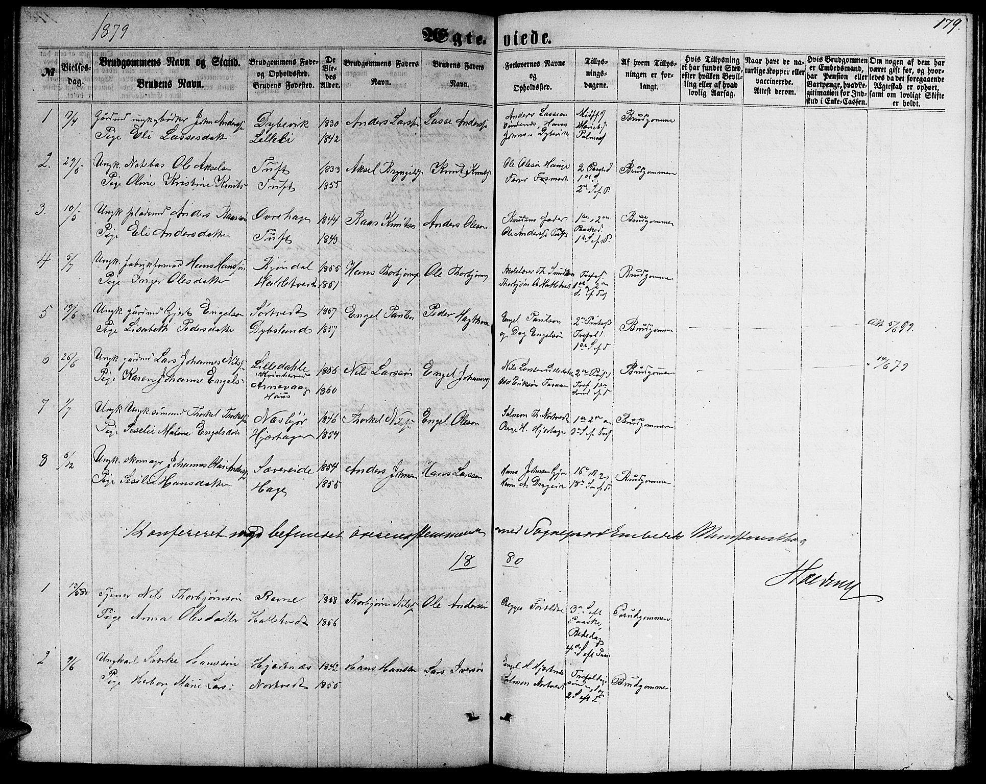 Fusa sokneprestembete, SAB/A-75401/H/Hab: Parish register (copy) no. C 1, 1861-1885, p. 179