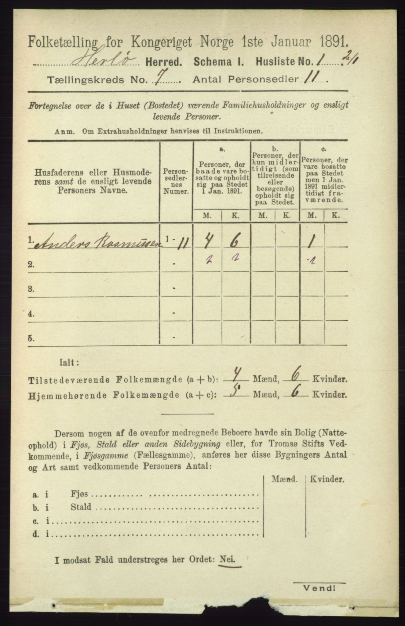 RA, 1891 census for 1258 Herdla, 1891, p. 3059