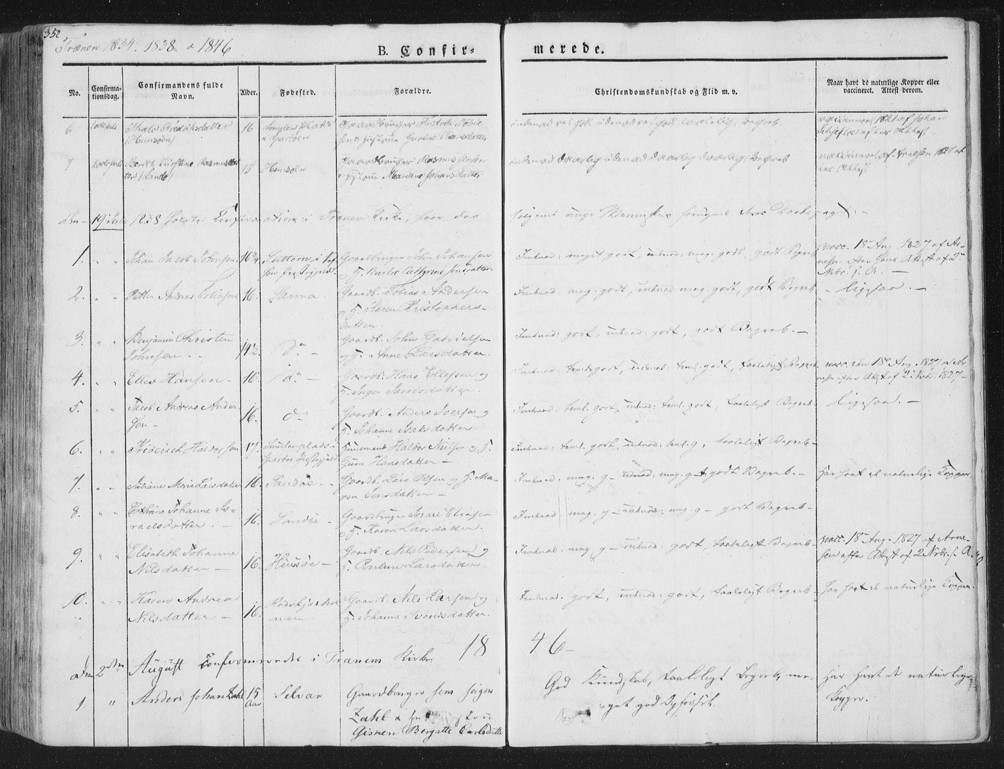 Ministerialprotokoller, klokkerbøker og fødselsregistre - Nordland, AV/SAT-A-1459/839/L0565: Parish register (official) no. 839A02, 1825-1862, p. 352