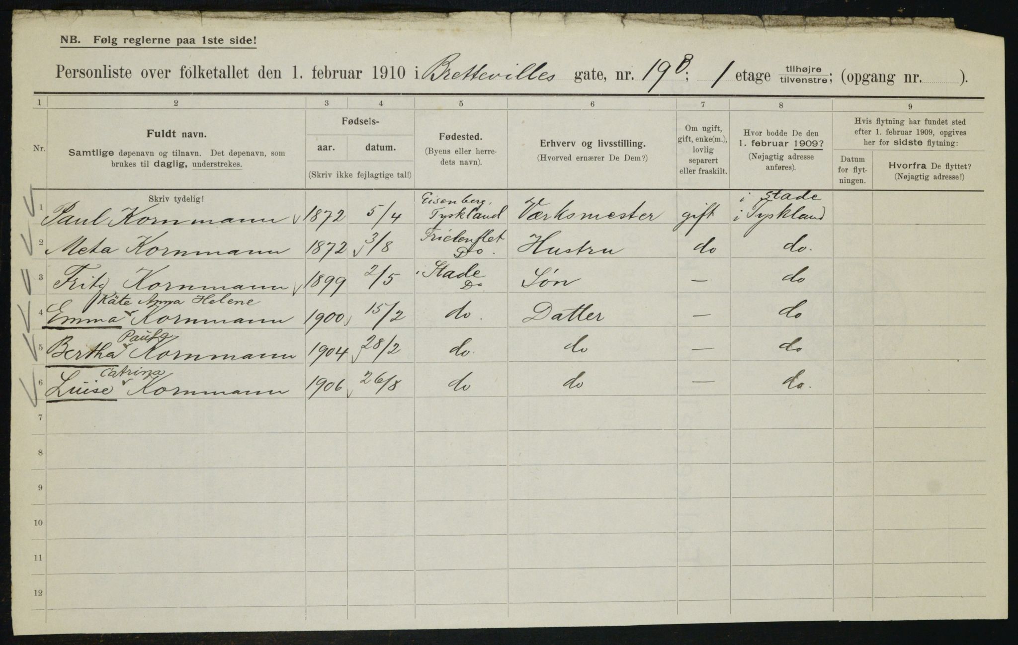 OBA, Municipal Census 1910 for Kristiania, 1910, p. 8450