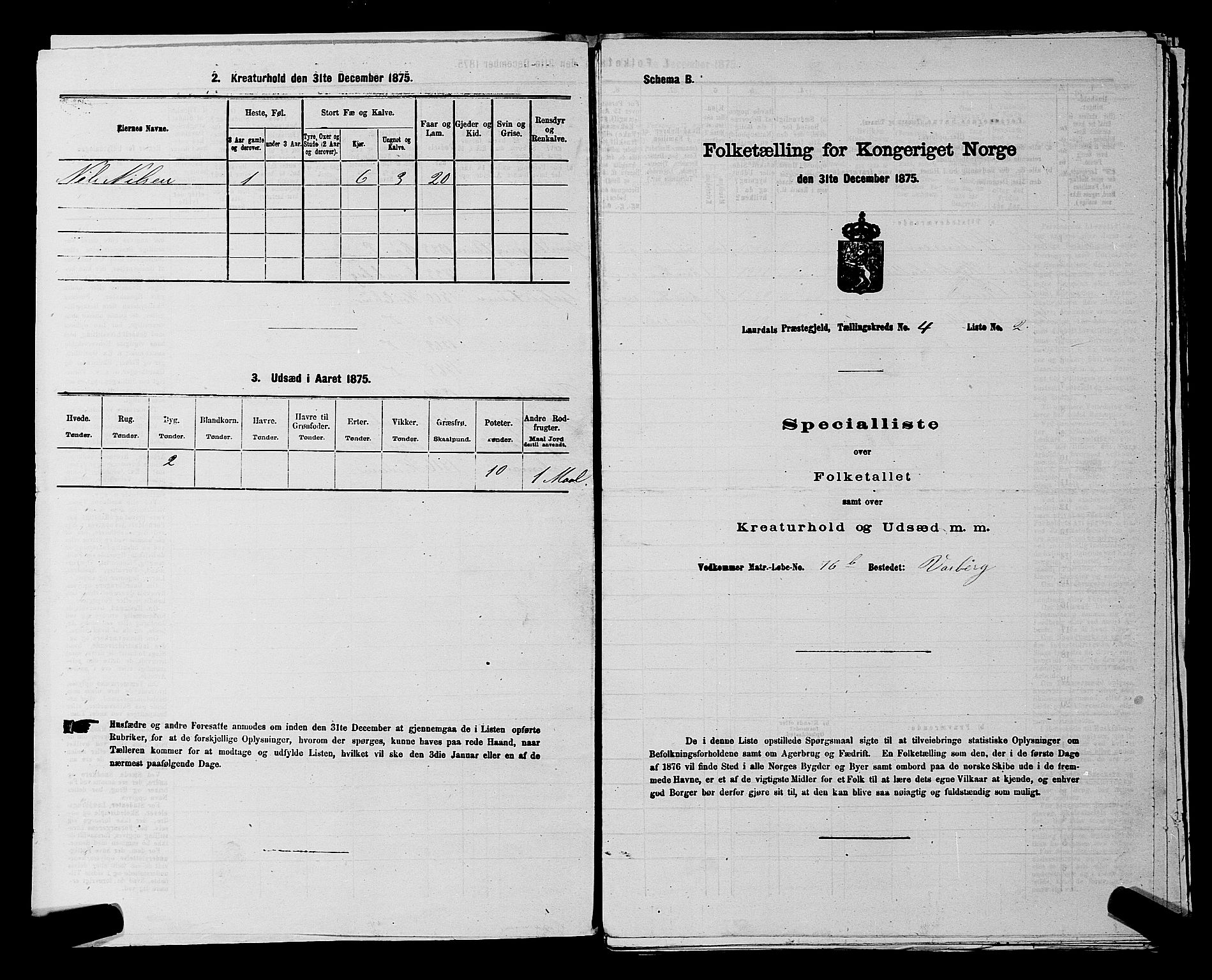 SAKO, 1875 census for 0833P Lårdal, 1875, p. 417