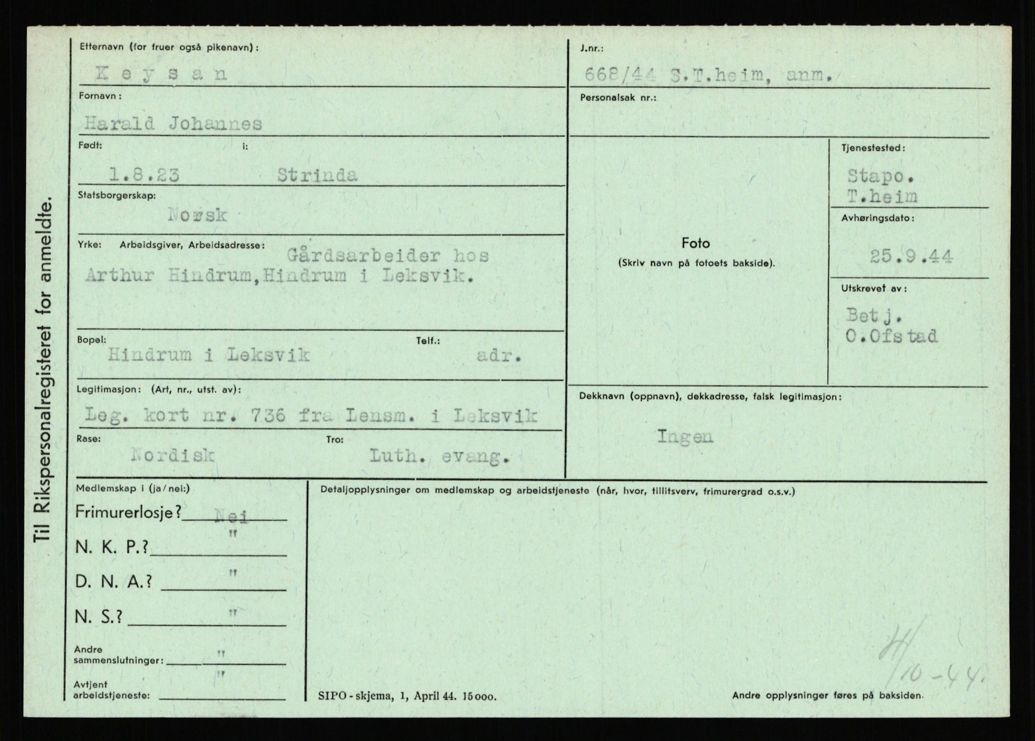 Statspolitiet - Hovedkontoret / Osloavdelingen, AV/RA-S-1329/C/Ca/L0008: Johan(nes)sen - Knoph, 1943-1945, p. 3990