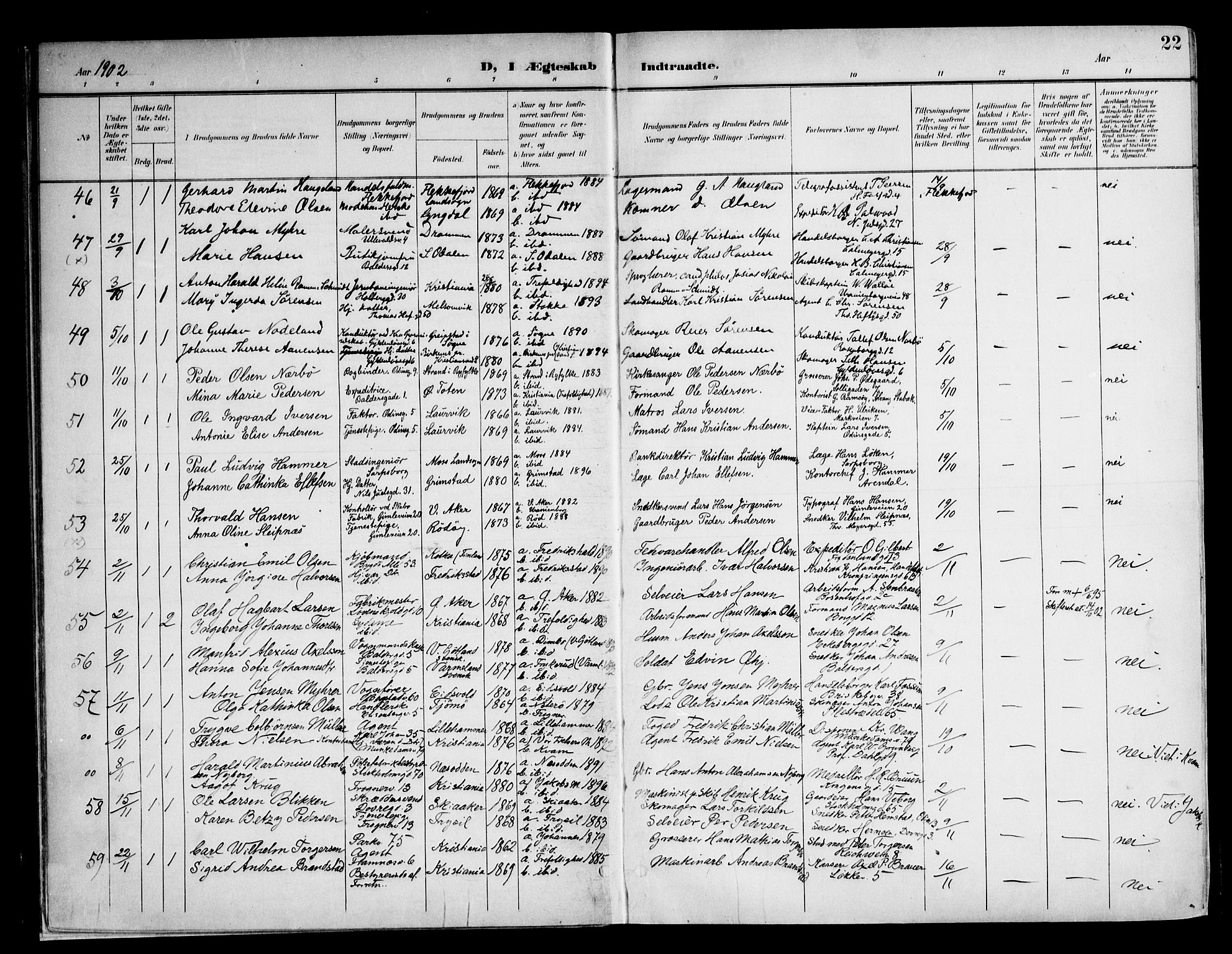 Frogner prestekontor Kirkebøker, AV/SAO-A-10886/F/Fa/L0003: Parish register (official) no. 3, 1898-1917, p. 22