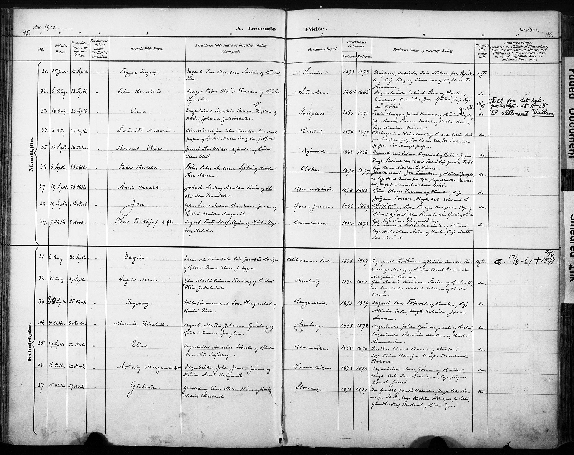 Ministerialprotokoller, klokkerbøker og fødselsregistre - Sør-Trøndelag, SAT/A-1456/616/L0411: Parish register (official) no. 616A08, 1894-1906, p. 95-96