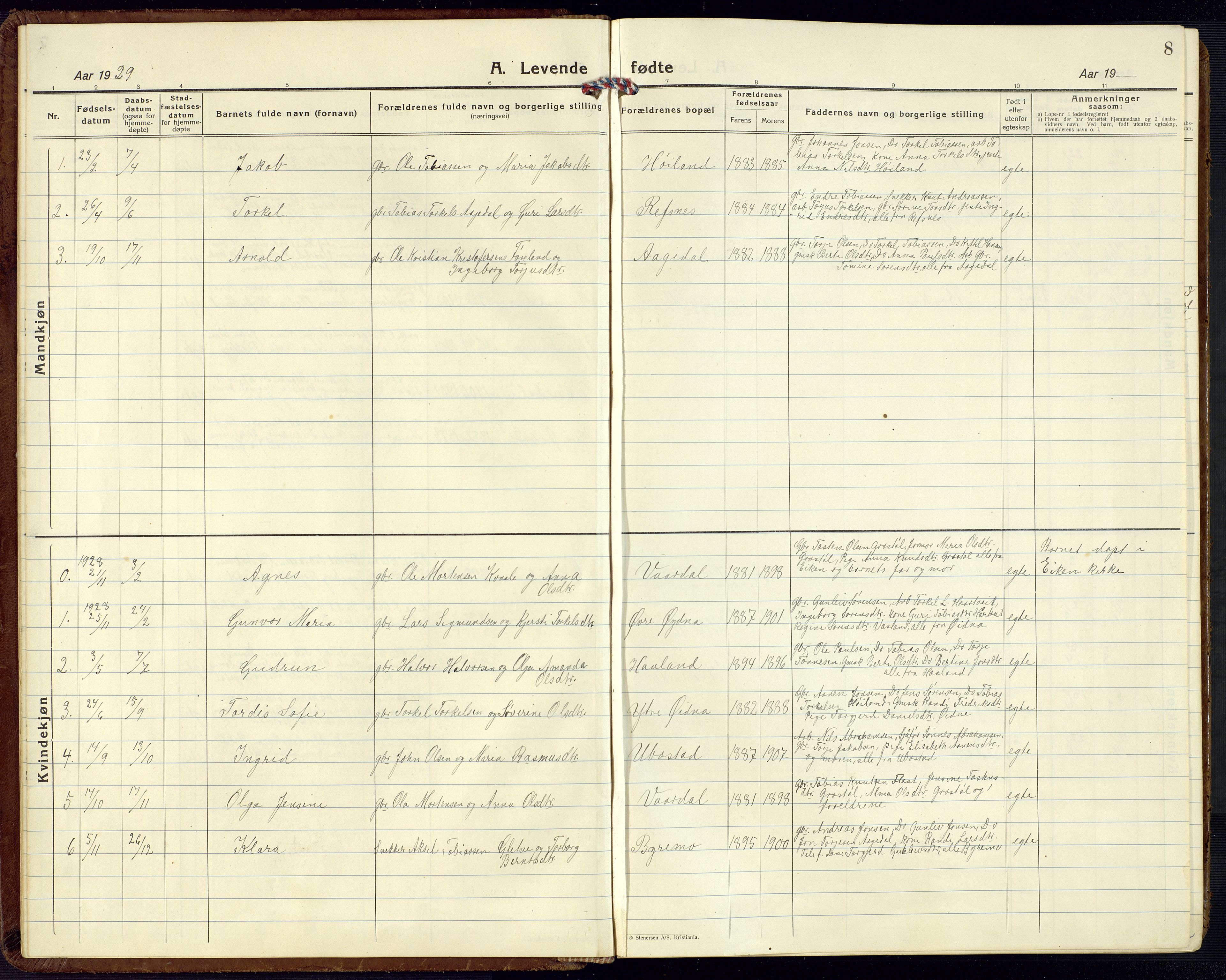 Bjelland sokneprestkontor, SAK/1111-0005/F/Fb/Fbc/L0004: Parish register (copy) no. B 4, 1921-1978, p. 8