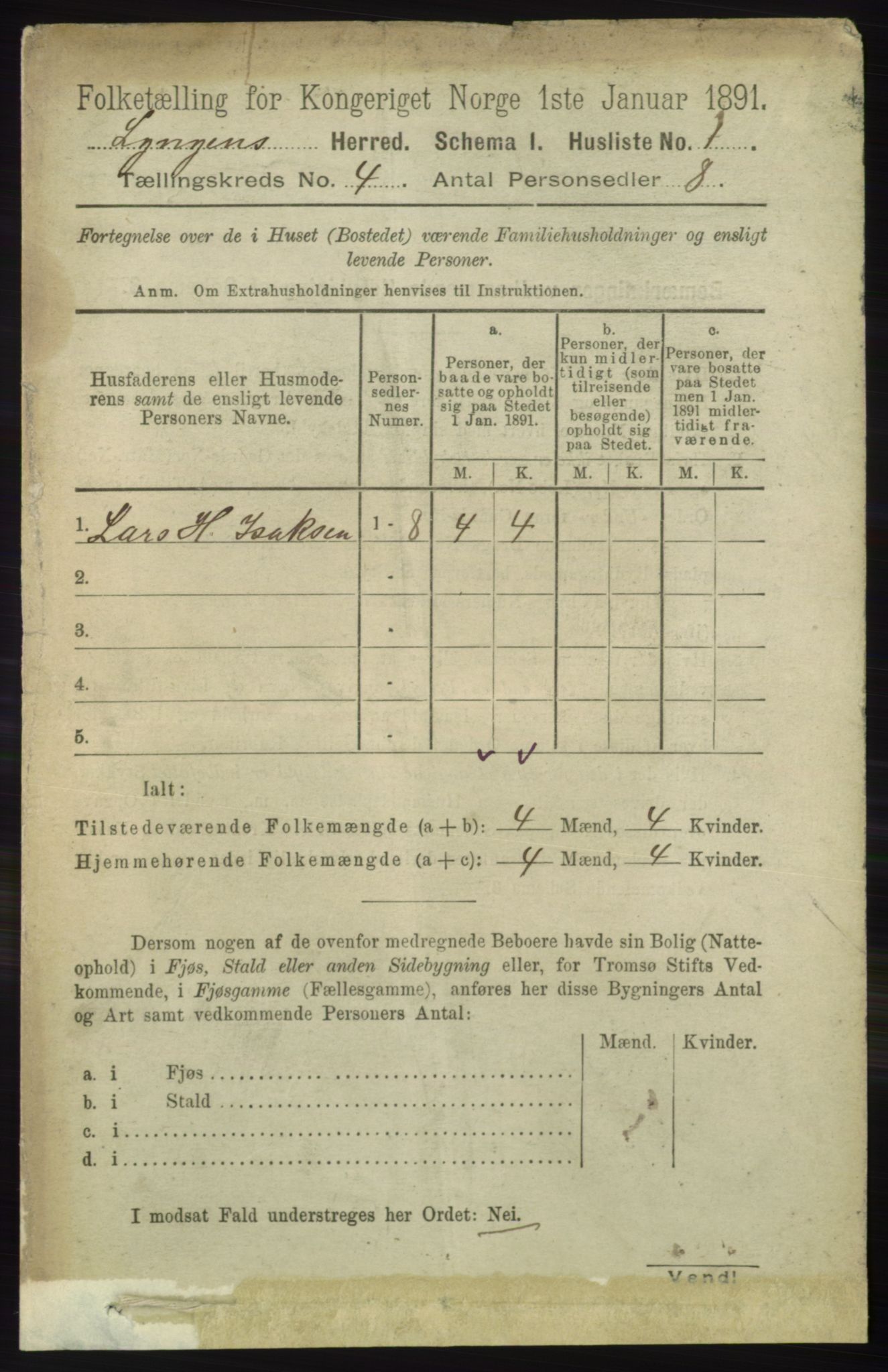 RA, 1891 census for 1938 Lyngen, 1891, p. 3585