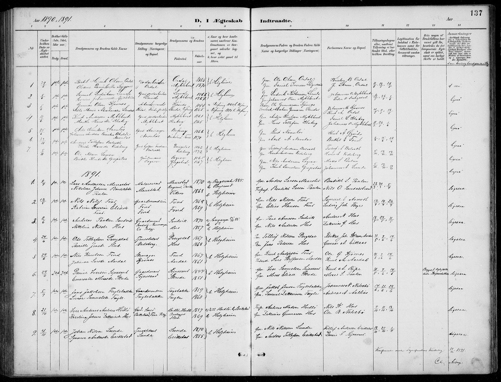 Jølster sokneprestembete, SAB/A-80701/H/Hab/Habb/L0002: Parish register (copy) no. B 2, 1887-1920, p. 137
