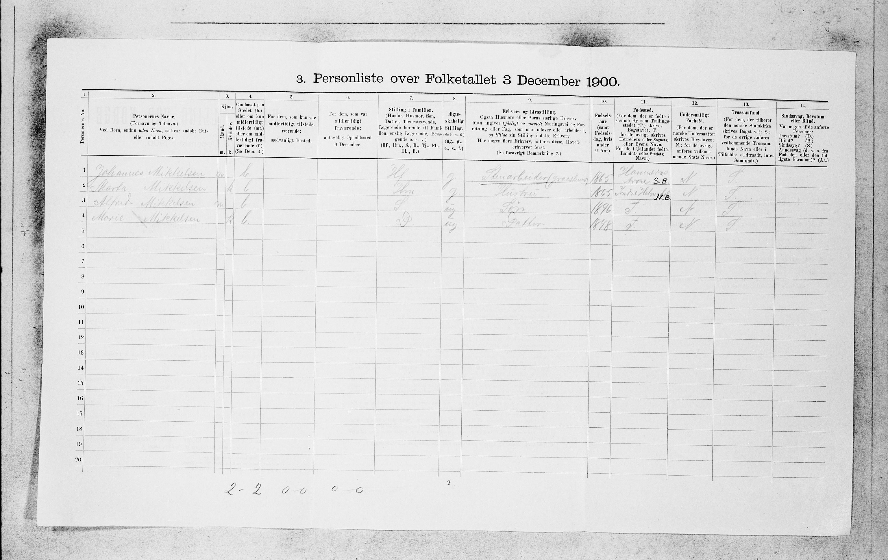 SAB, 1900 census for Bergen, 1900, p. 9515