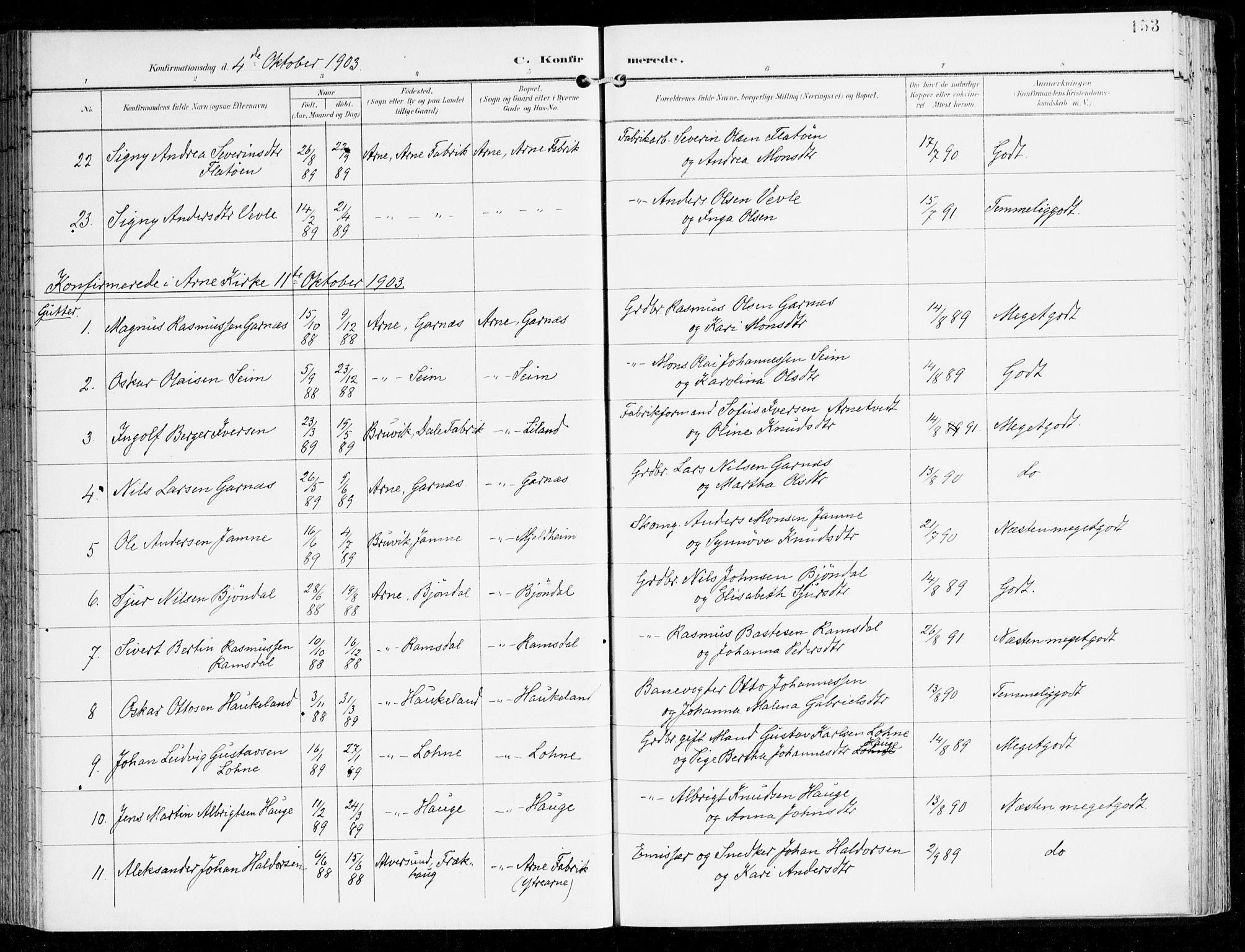 Haus sokneprestembete, AV/SAB-A-75601/H/Haa: Parish register (official) no. D 2, 1899-1912, p. 153