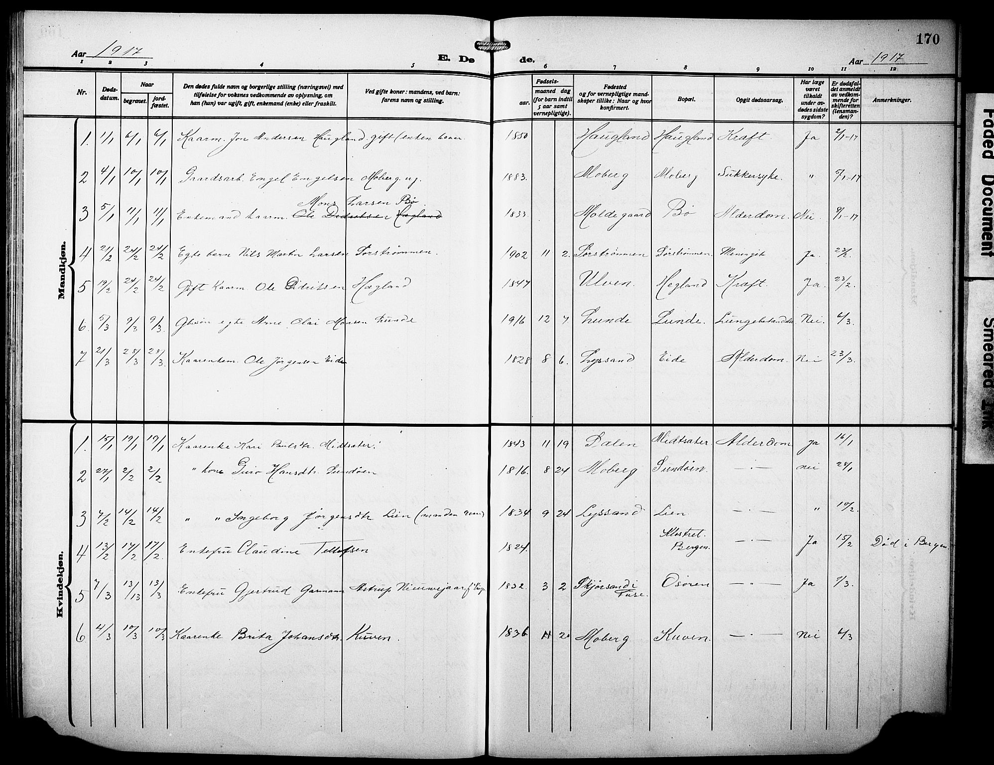 Os sokneprestembete, SAB/A-99929: Parish register (copy) no. A 4, 1914-1923, p. 170