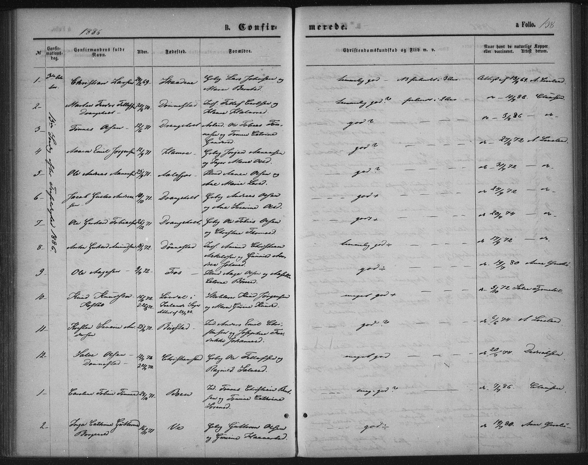 Tveit sokneprestkontor, SAK/1111-0043/F/Fa/L0006: Parish register (official) no. A 6, 1872-1886, p. 138