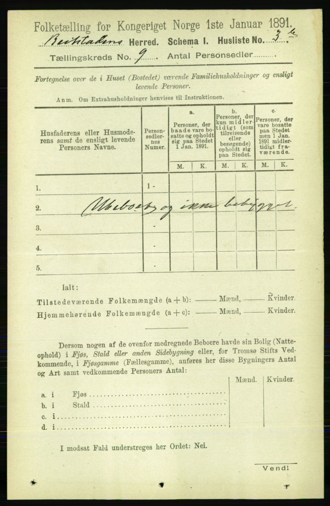 RA, 1891 census for 1727 Beitstad, 1891, p. 2372
