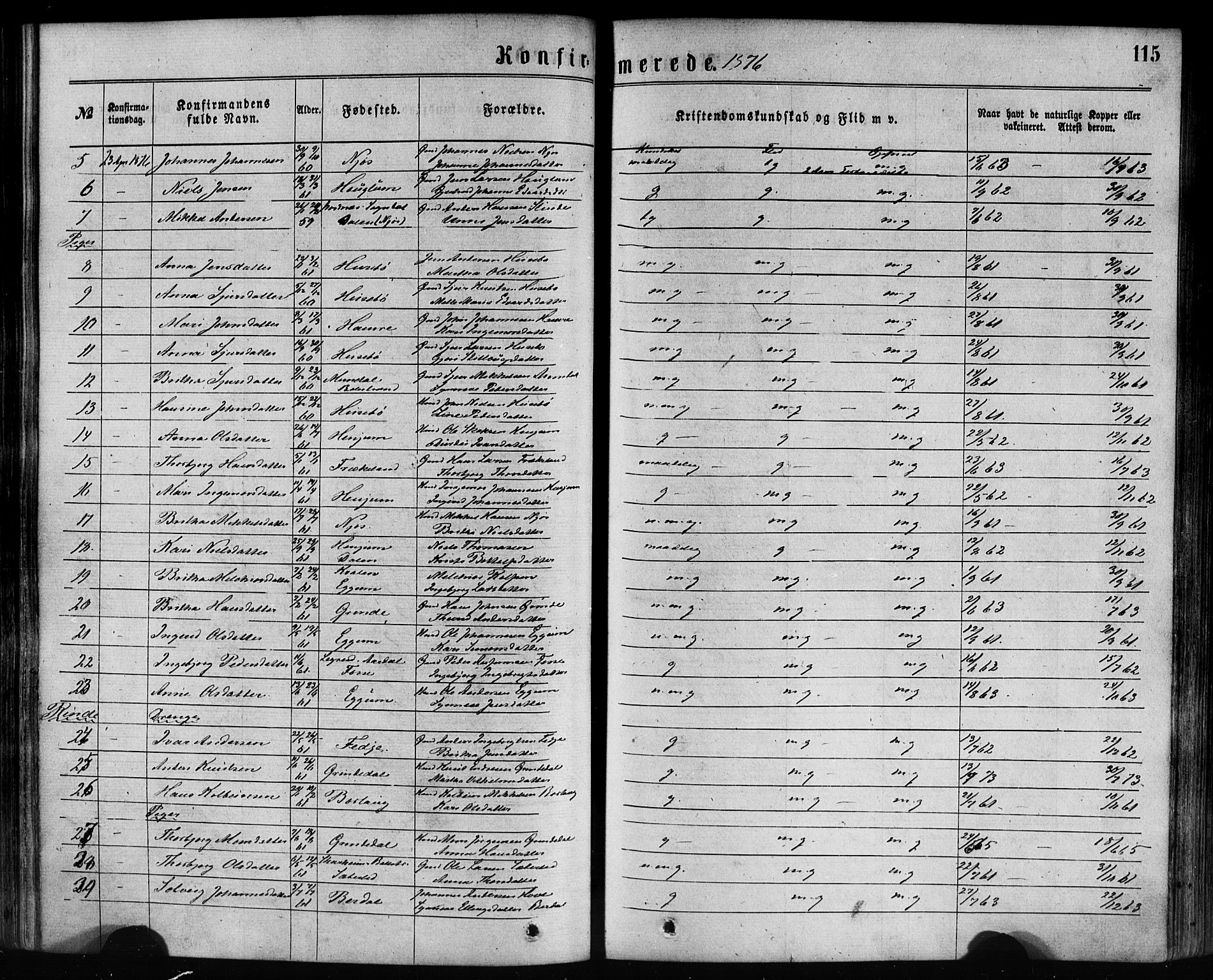 Leikanger sokneprestembete, AV/SAB-A-81001/H/Haa/Haaa/L0009: Parish register (official) no. A 9, 1869-1888, p. 115