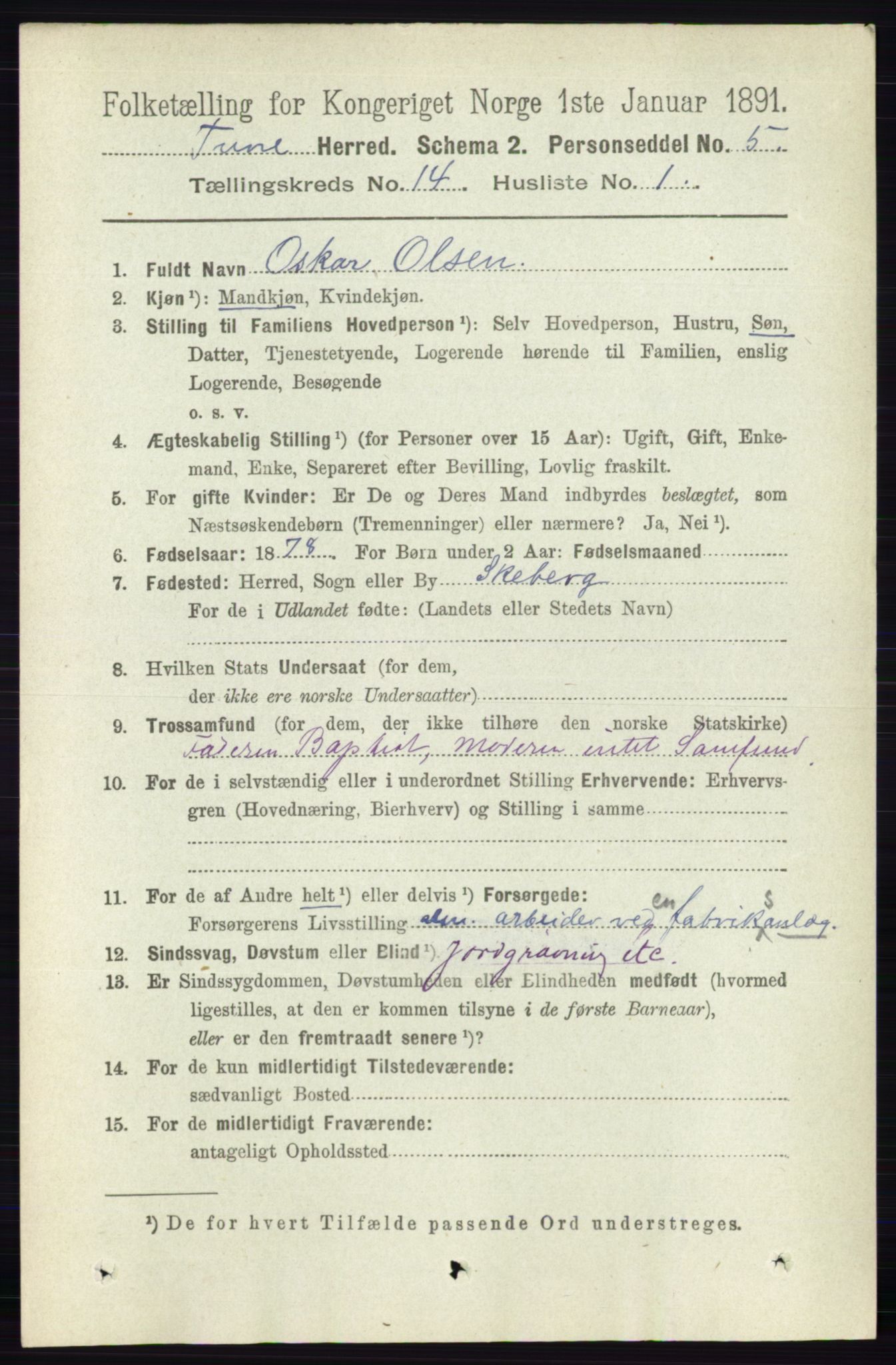 RA, 1891 census for 0130 Tune, 1891, p. 7928