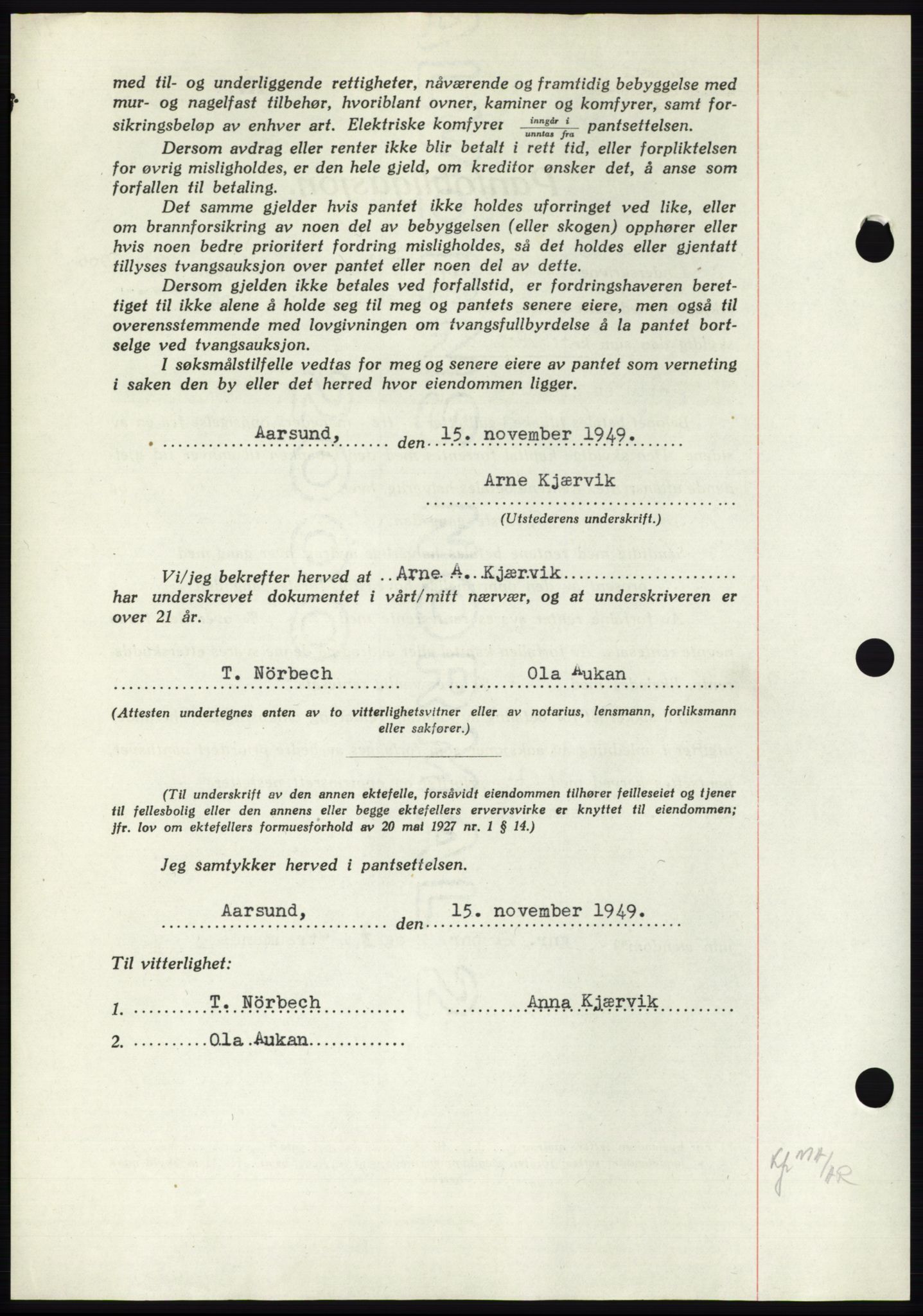 Nordmøre sorenskriveri, AV/SAT-A-4132/1/2/2Ca: Mortgage book no. B103, 1949-1950, Diary no: : 3221/1949