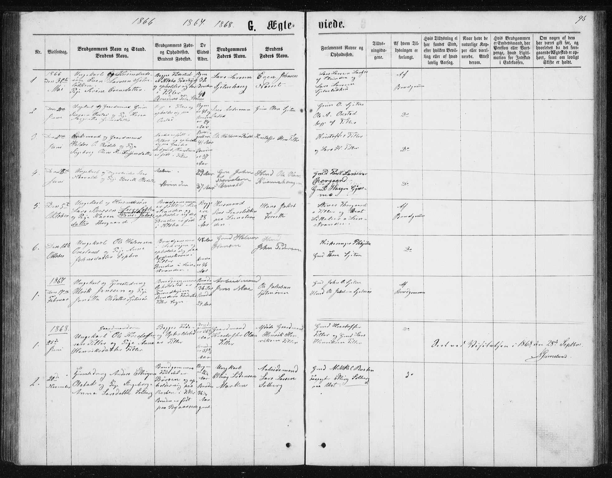 Ministerialprotokoller, klokkerbøker og fødselsregistre - Sør-Trøndelag, SAT/A-1456/621/L0459: Parish register (copy) no. 621C02, 1866-1895, p. 96