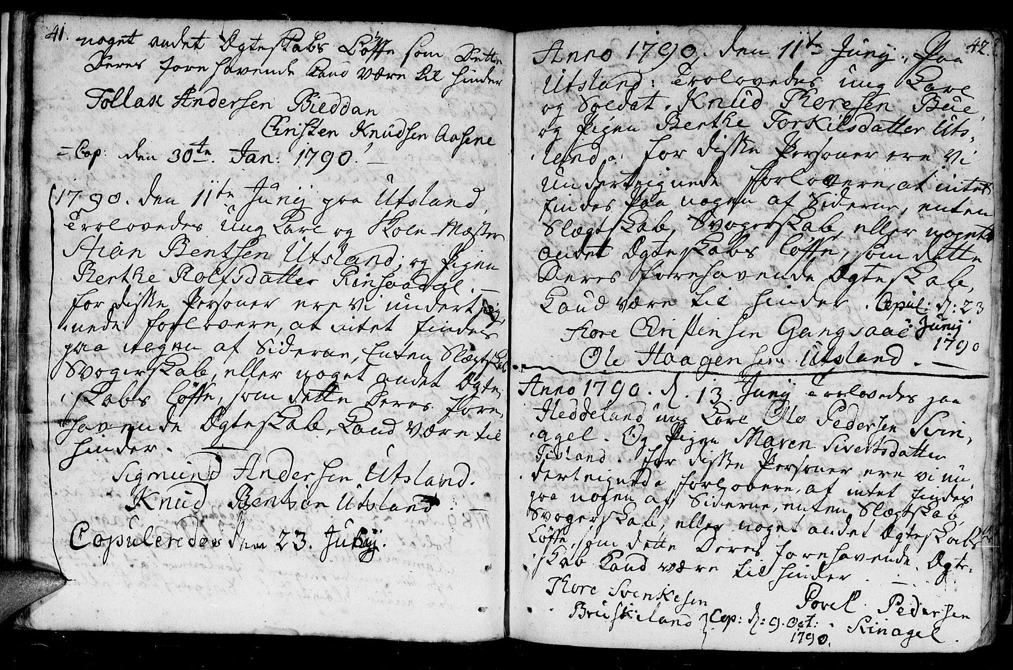 Holum sokneprestkontor, SAK/1111-0022/F/Fa/Fac/L0001: Parish register (official) no. A 1, 1773-1820, p. 41-42