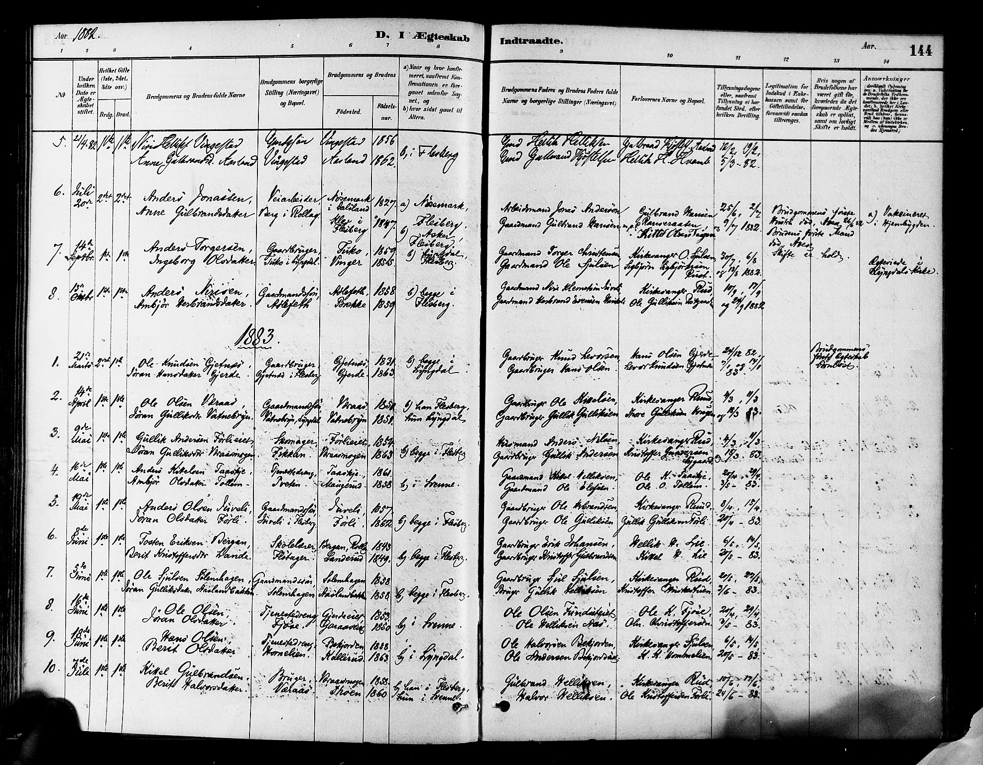 Flesberg kirkebøker, SAKO/A-18/F/Fa/L0008: Parish register (official) no. I 8, 1879-1899, p. 144