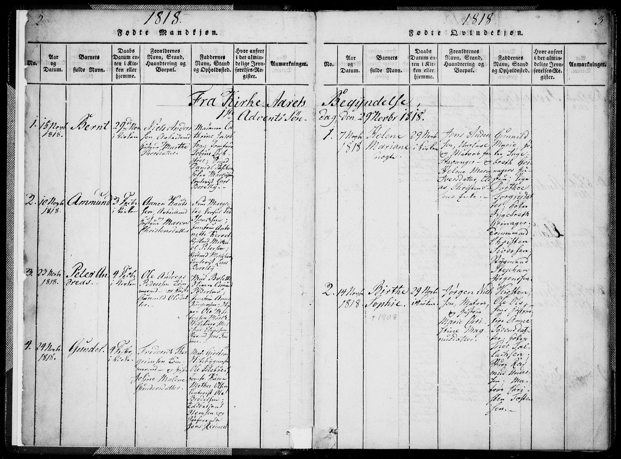 Kristiansand domprosti, SAK/1112-0006/F/Fa/L0008: Parish register (official) no. A 8, 1818-1821, p. 2-3