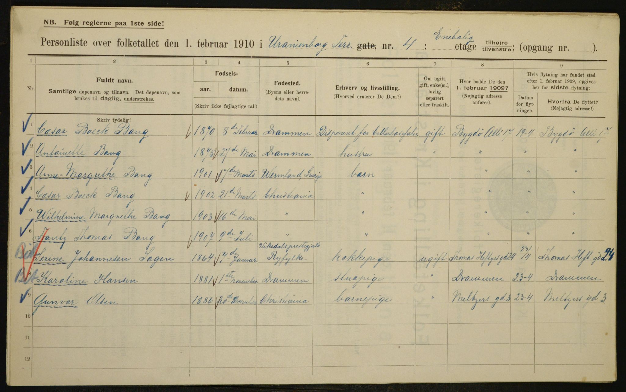 OBA, Municipal Census 1910 for Kristiania, 1910, p. 113957