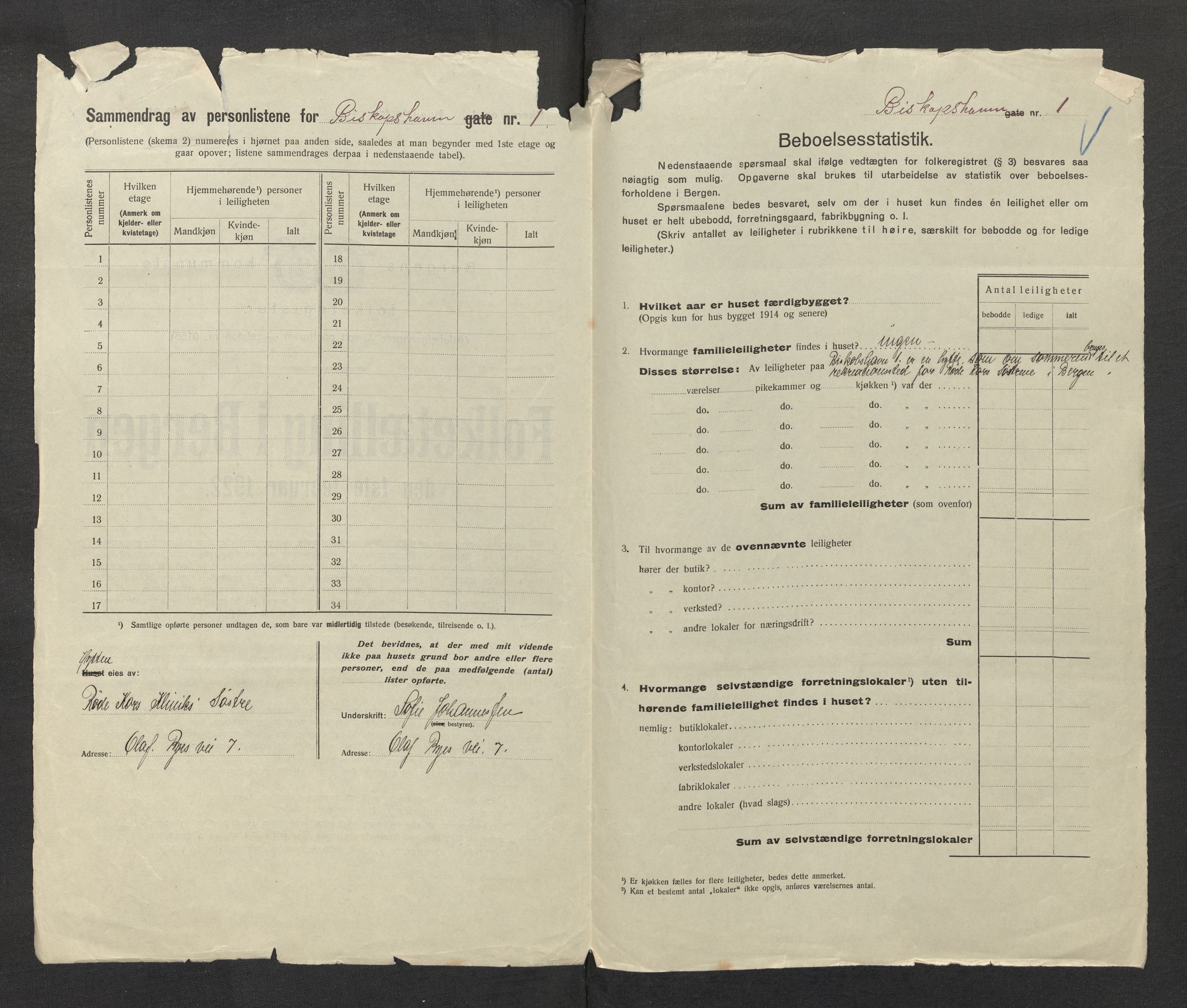 SAB, Municipal Census 1922 for Bergen, 1922, p. 2764