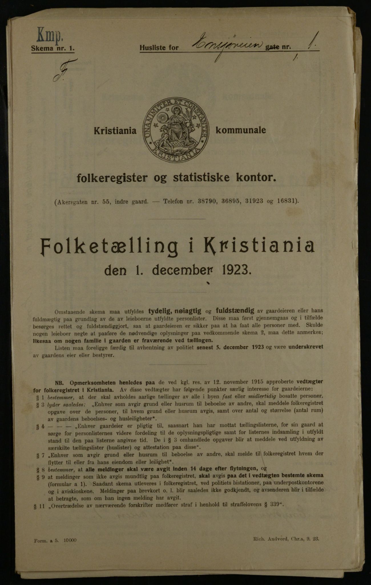OBA, Municipal Census 1923 for Kristiania, 1923, p. 24463