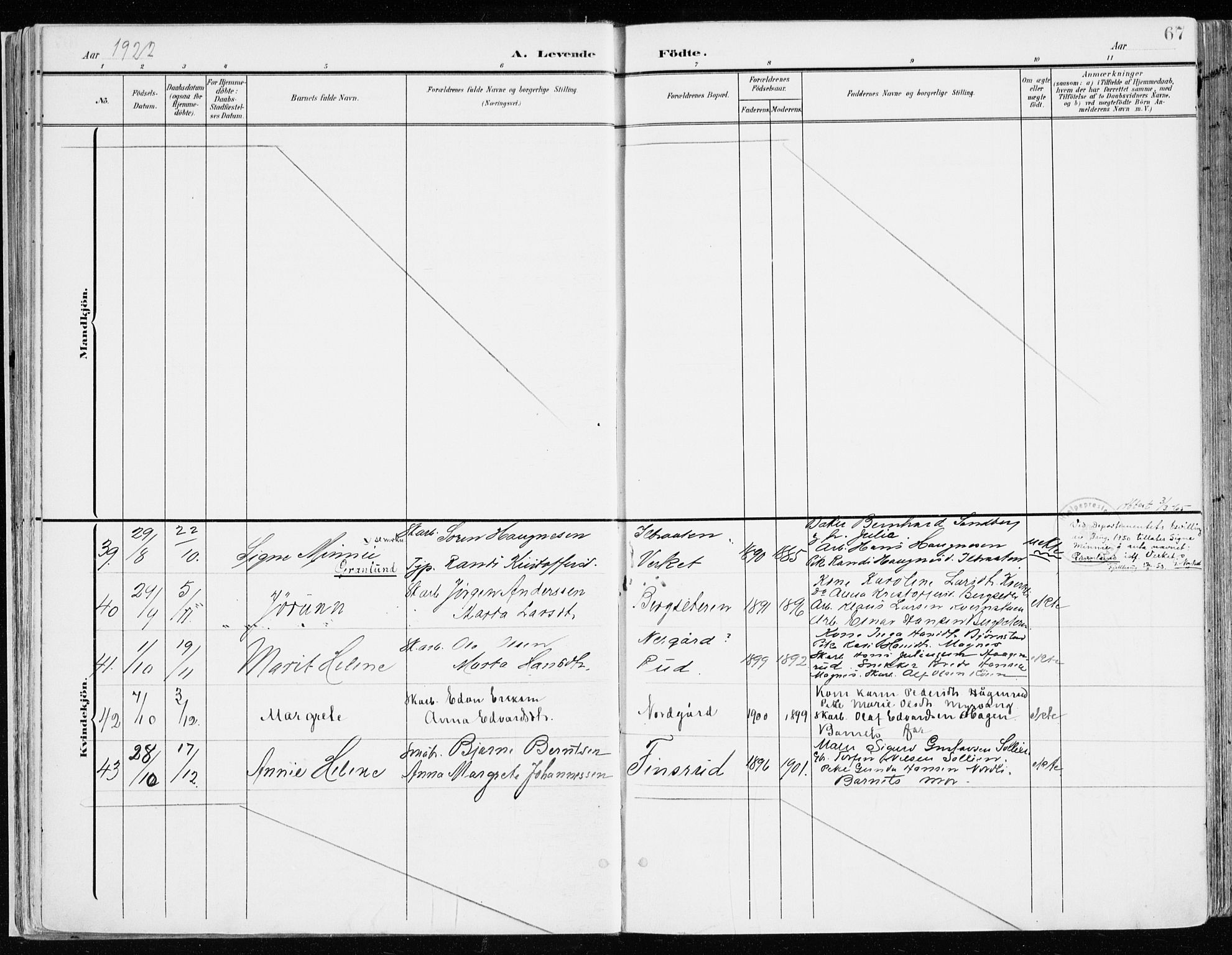 Nord-Odal prestekontor, AV/SAH-PREST-032/H/Ha/Haa/L0009: Parish register (official) no. 9, 1902-1926, p. 67