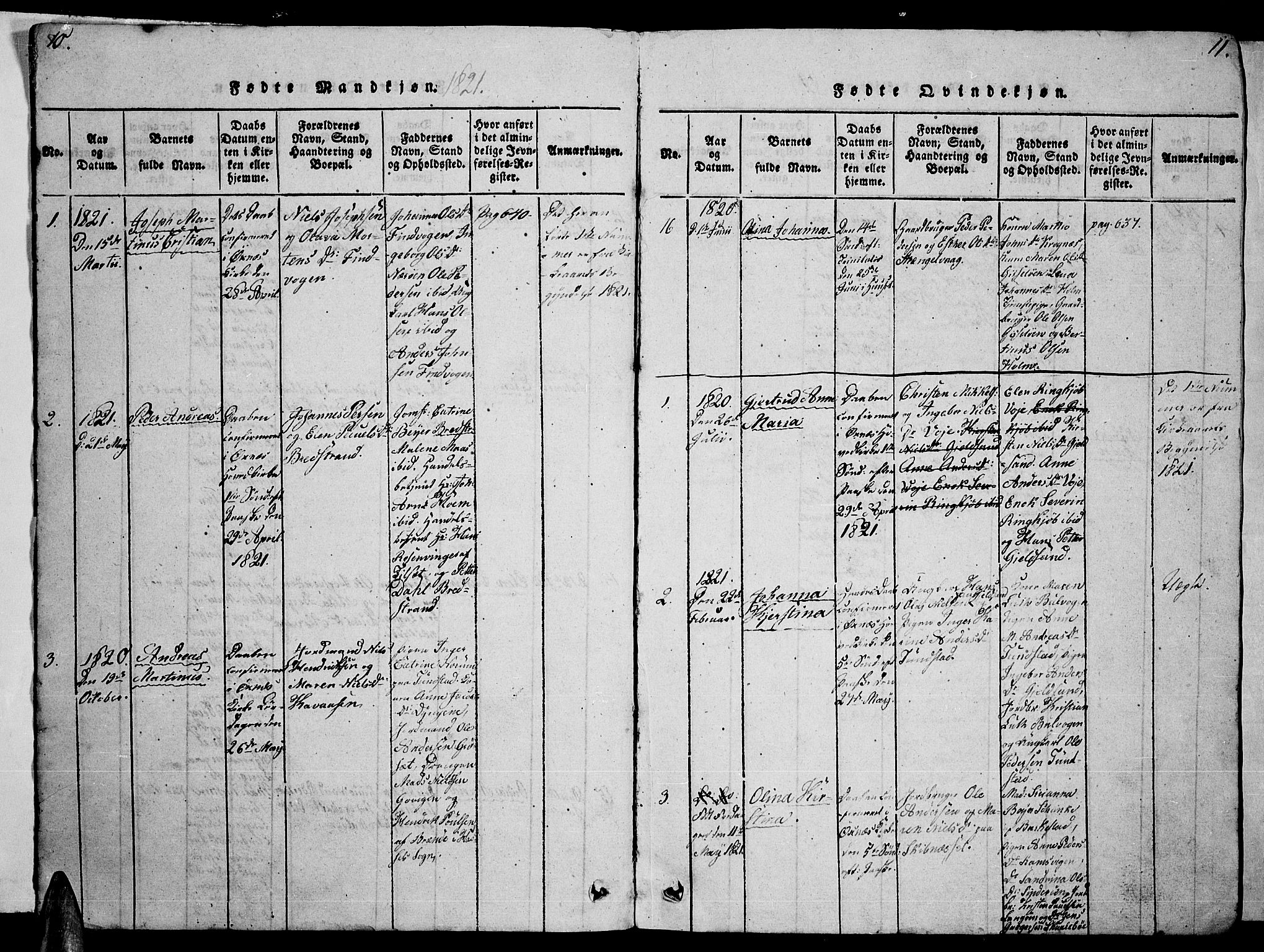 Ministerialprotokoller, klokkerbøker og fødselsregistre - Nordland, AV/SAT-A-1459/893/L1346: Parish register (copy) no. 893C01, 1820-1858, p. 10-11