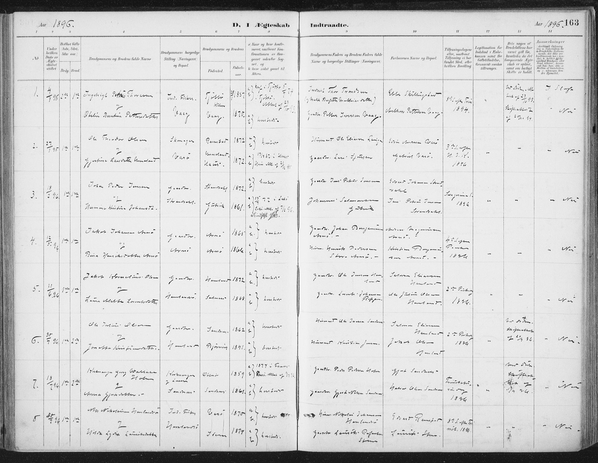 Ministerialprotokoller, klokkerbøker og fødselsregistre - Nord-Trøndelag, SAT/A-1458/784/L0673: Parish register (official) no. 784A08, 1888-1899, p. 163