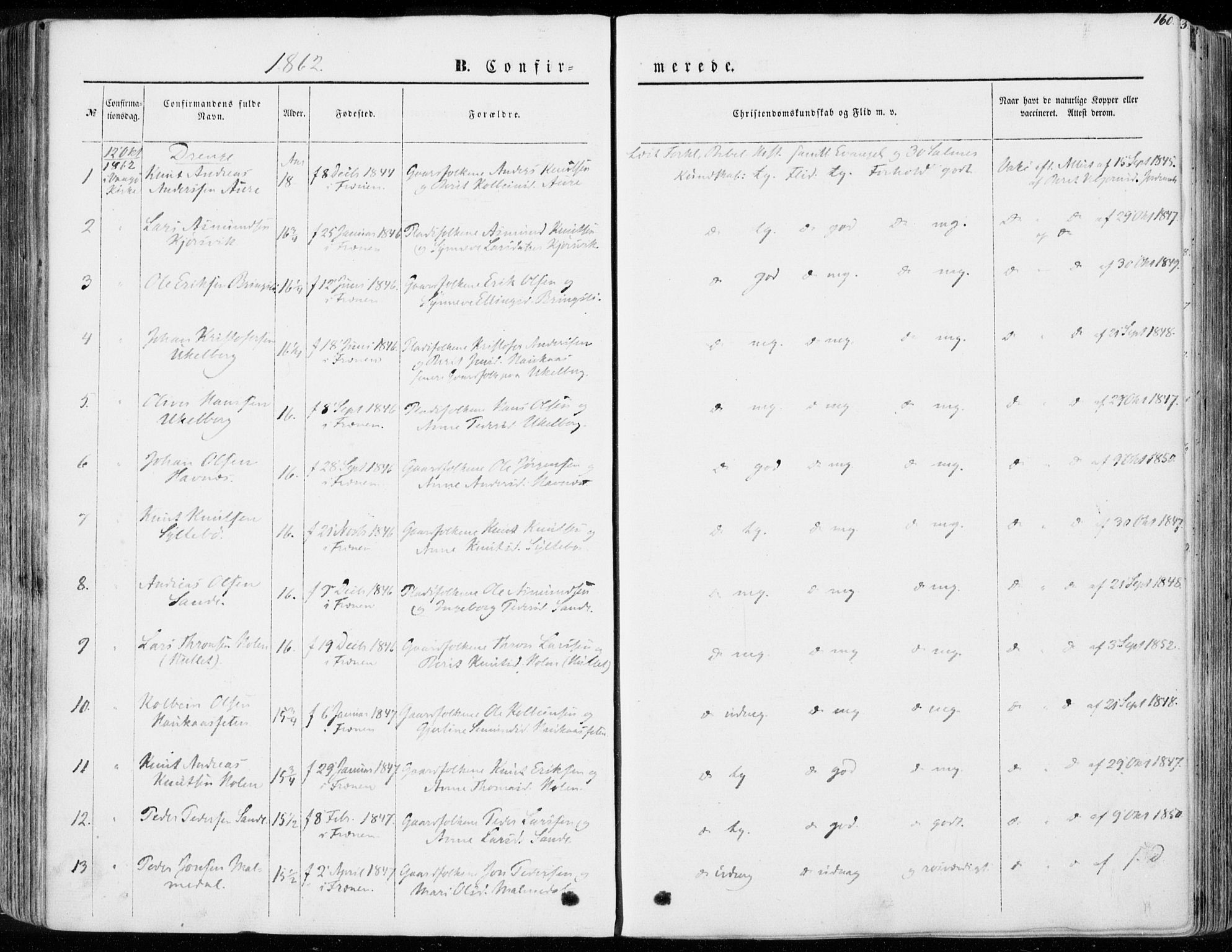 Ministerialprotokoller, klokkerbøker og fødselsregistre - Møre og Romsdal, SAT/A-1454/565/L0748: Parish register (official) no. 565A02, 1845-1872, p. 160