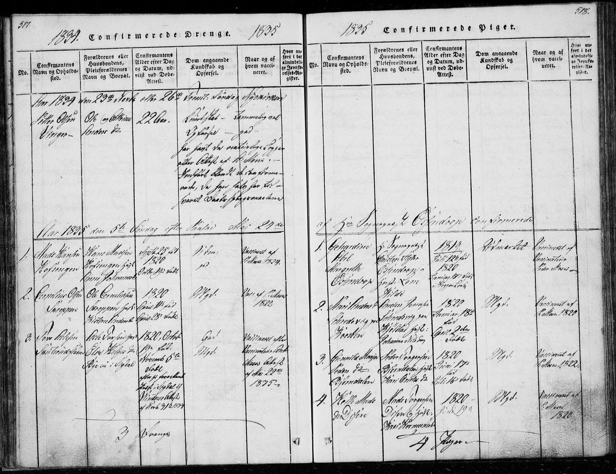 Modum kirkebøker, AV/SAKO-A-234/G/Ga/L0003: Parish register (copy) no. I 3, 1832-1842, p. 517-518