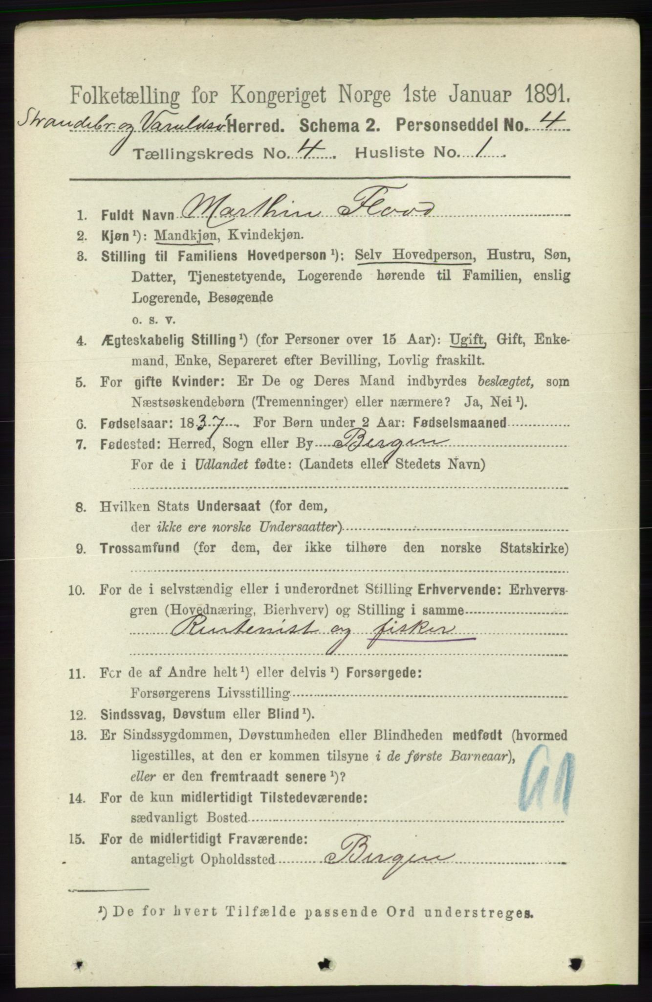 RA, 1891 census for 1226 Strandebarm og Varaldsøy, 1891, p. 1448