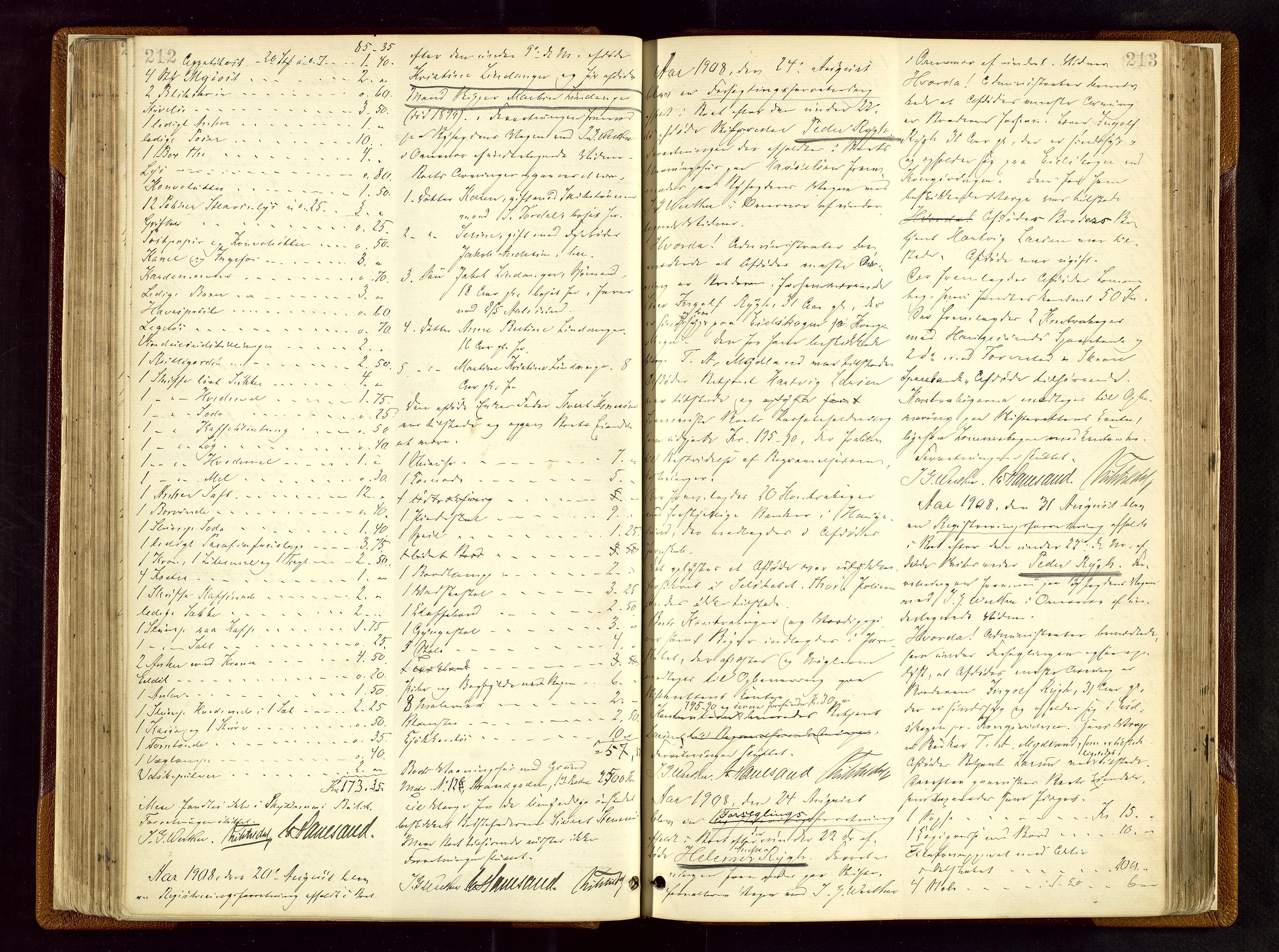 Haugesund tingrett, AV/SAST-A-101415/01/IV/IVB/L0003: Skifteregistreringsprotokoll, med register, 1898-1914, p. 212-213