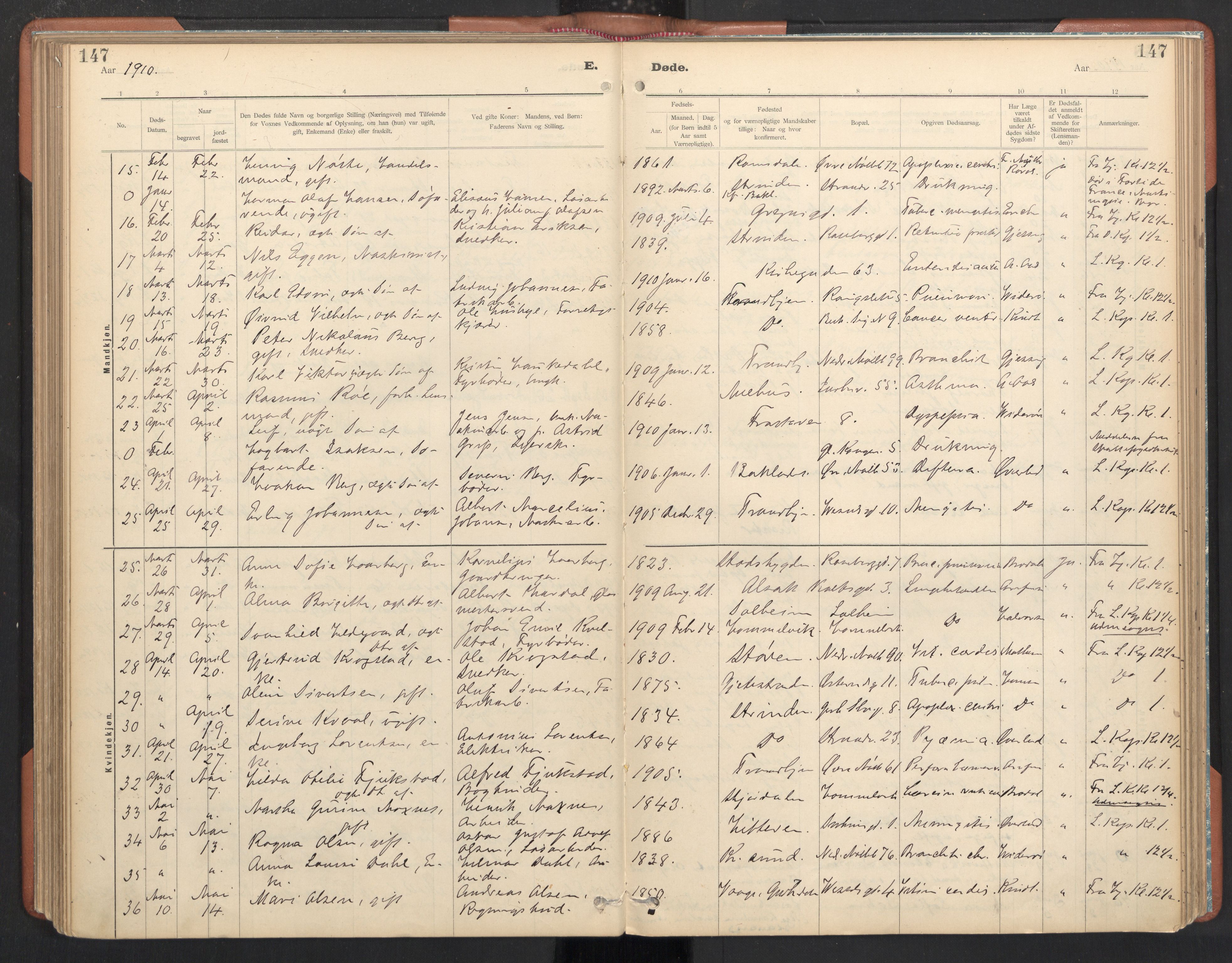 Ministerialprotokoller, klokkerbøker og fødselsregistre - Sør-Trøndelag, SAT/A-1456/605/L0244: Parish register (official) no. 605A06, 1908-1954, p. 147