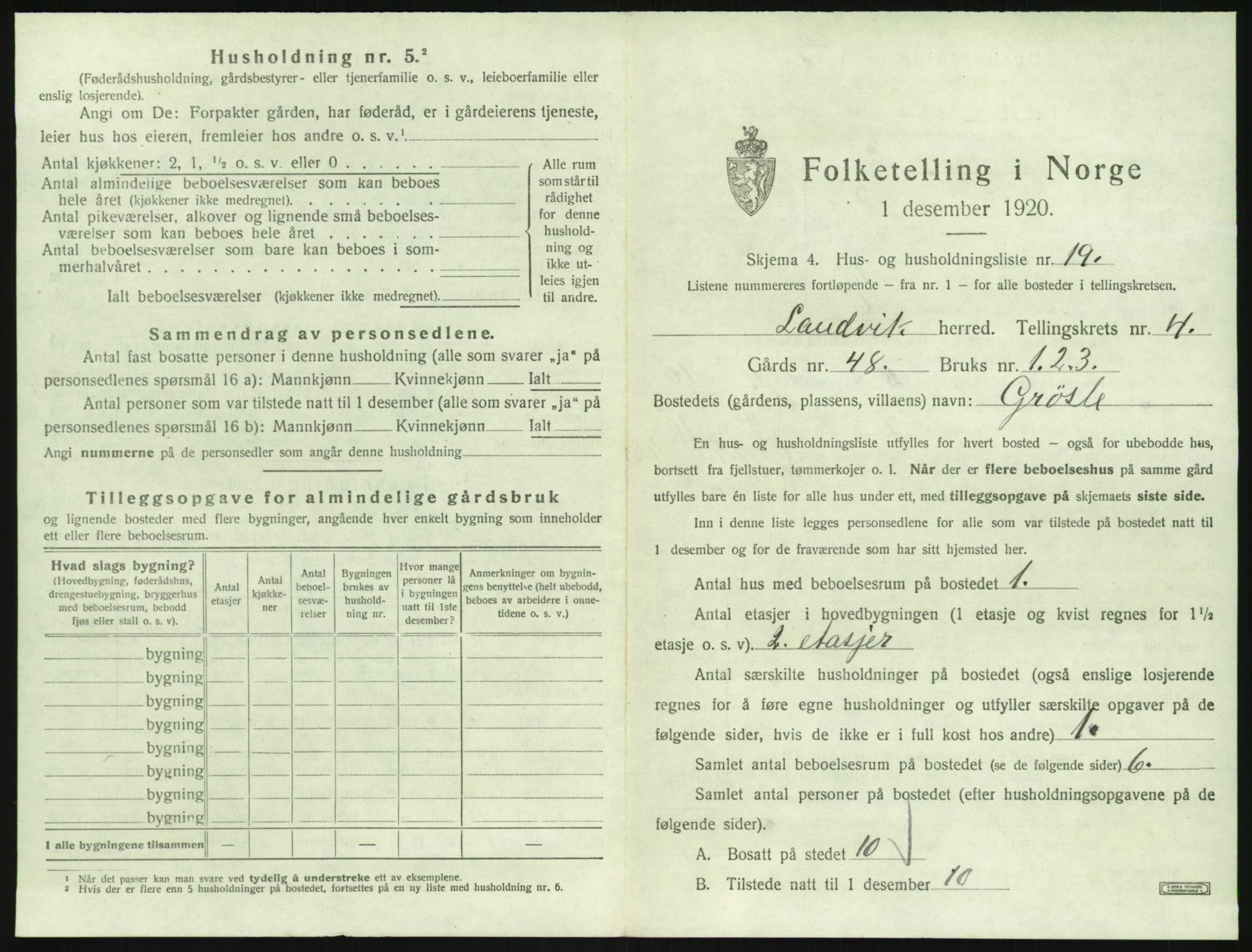 SAK, 1920 census for Landvik, 1920, p. 718