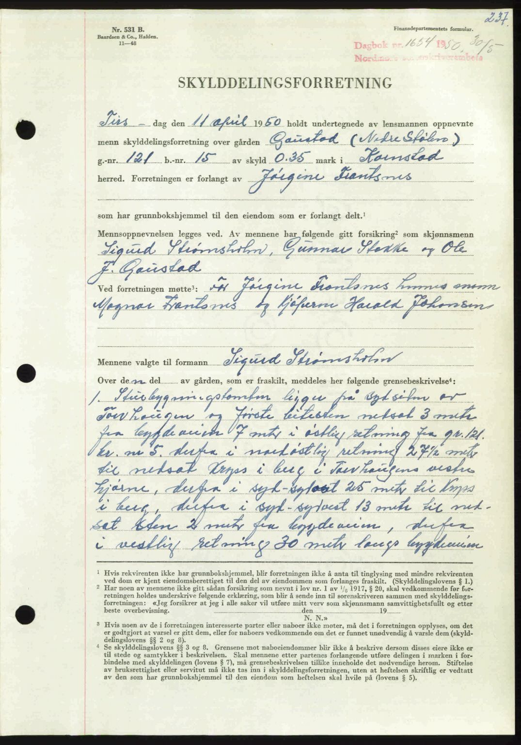 Nordmøre sorenskriveri, AV/SAT-A-4132/1/2/2Ca: Mortgage book no. A115, 1950-1950, Diary no: : 1654/1950