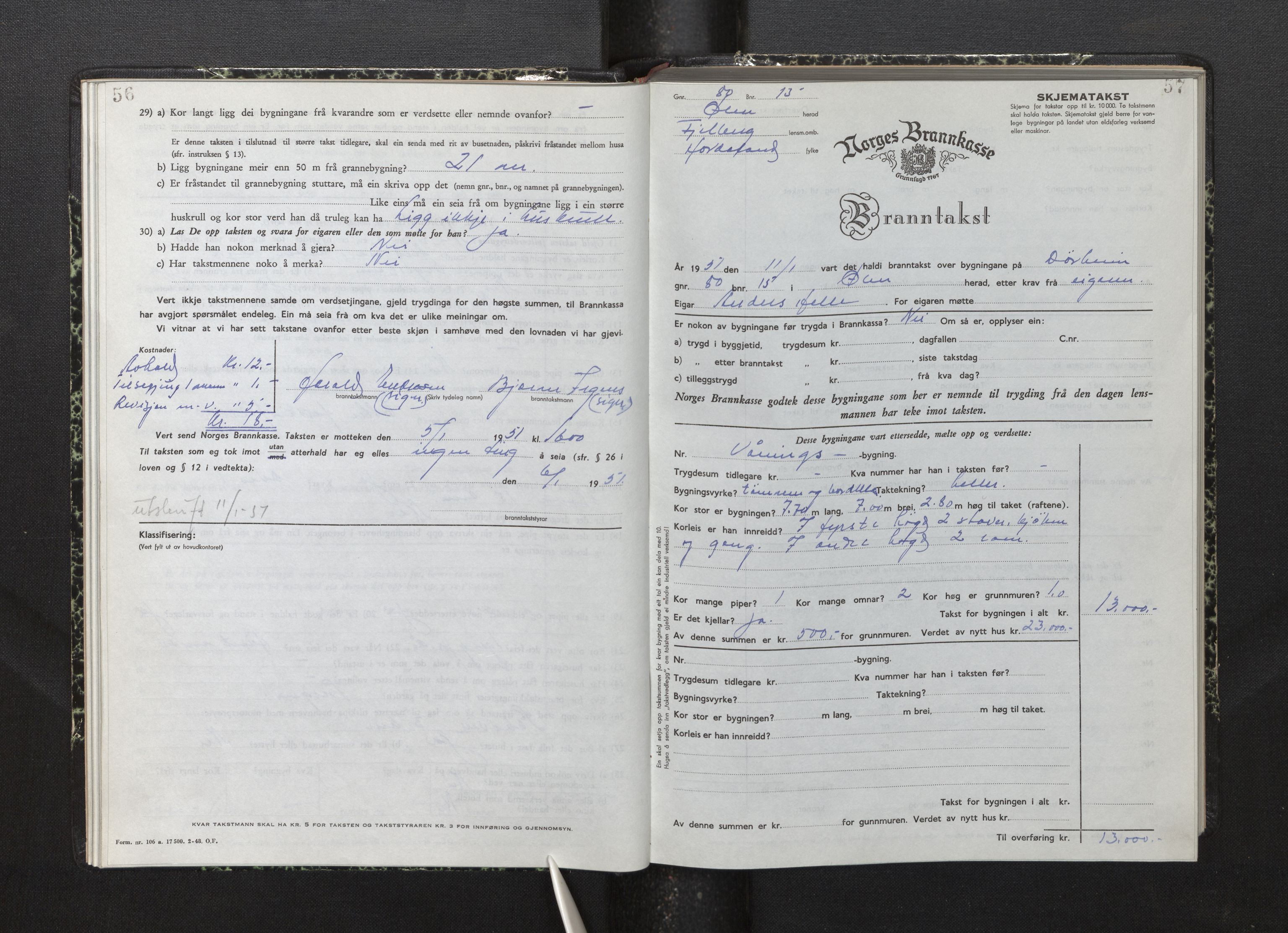 Lensmannen i Fjelberg, AV/SAB-A-32101/0012/L0008: Branntakstprotokoll, skjematakst, 1949-1955, p. 56-57