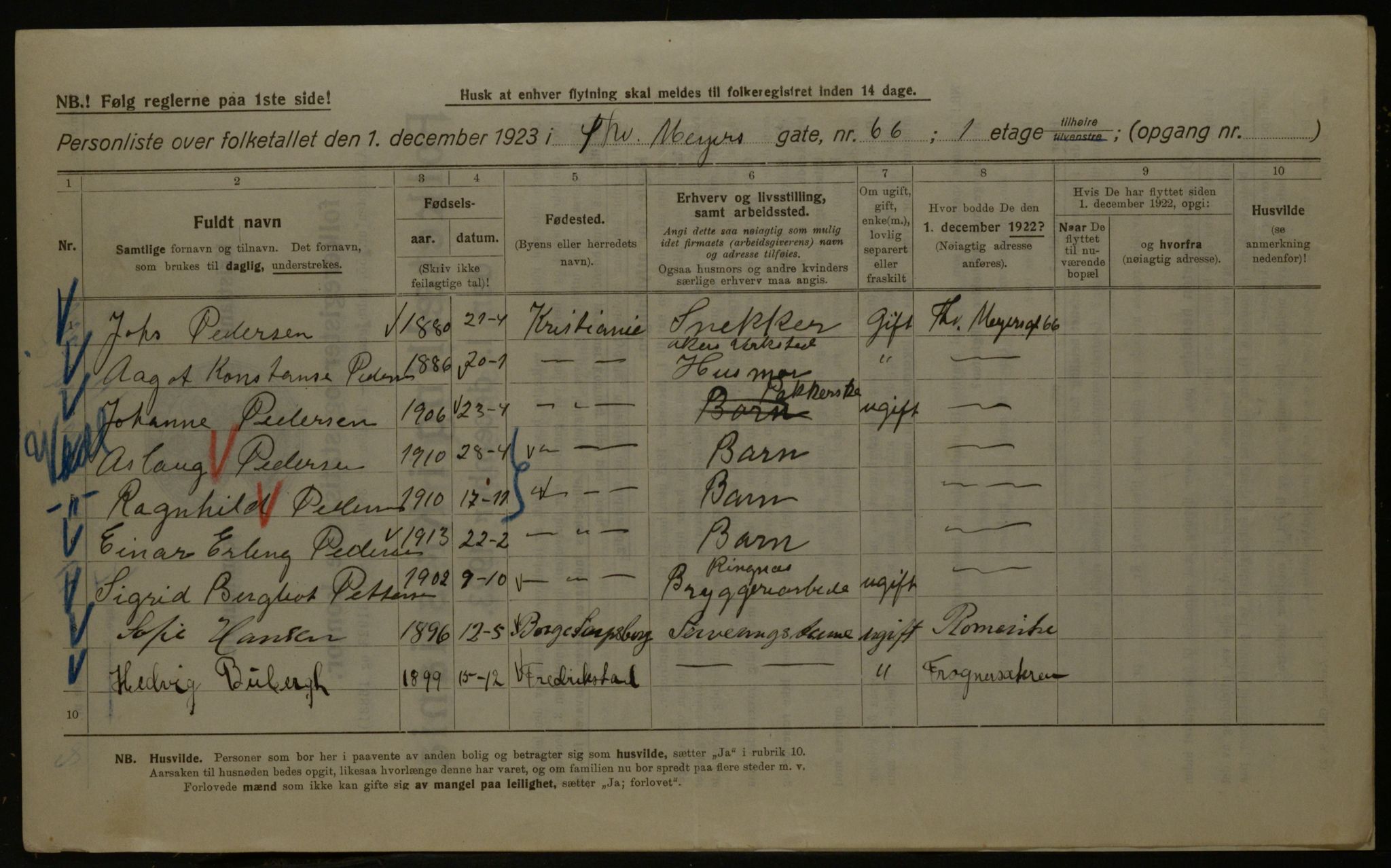 OBA, Municipal Census 1923 for Kristiania, 1923, p. 122405