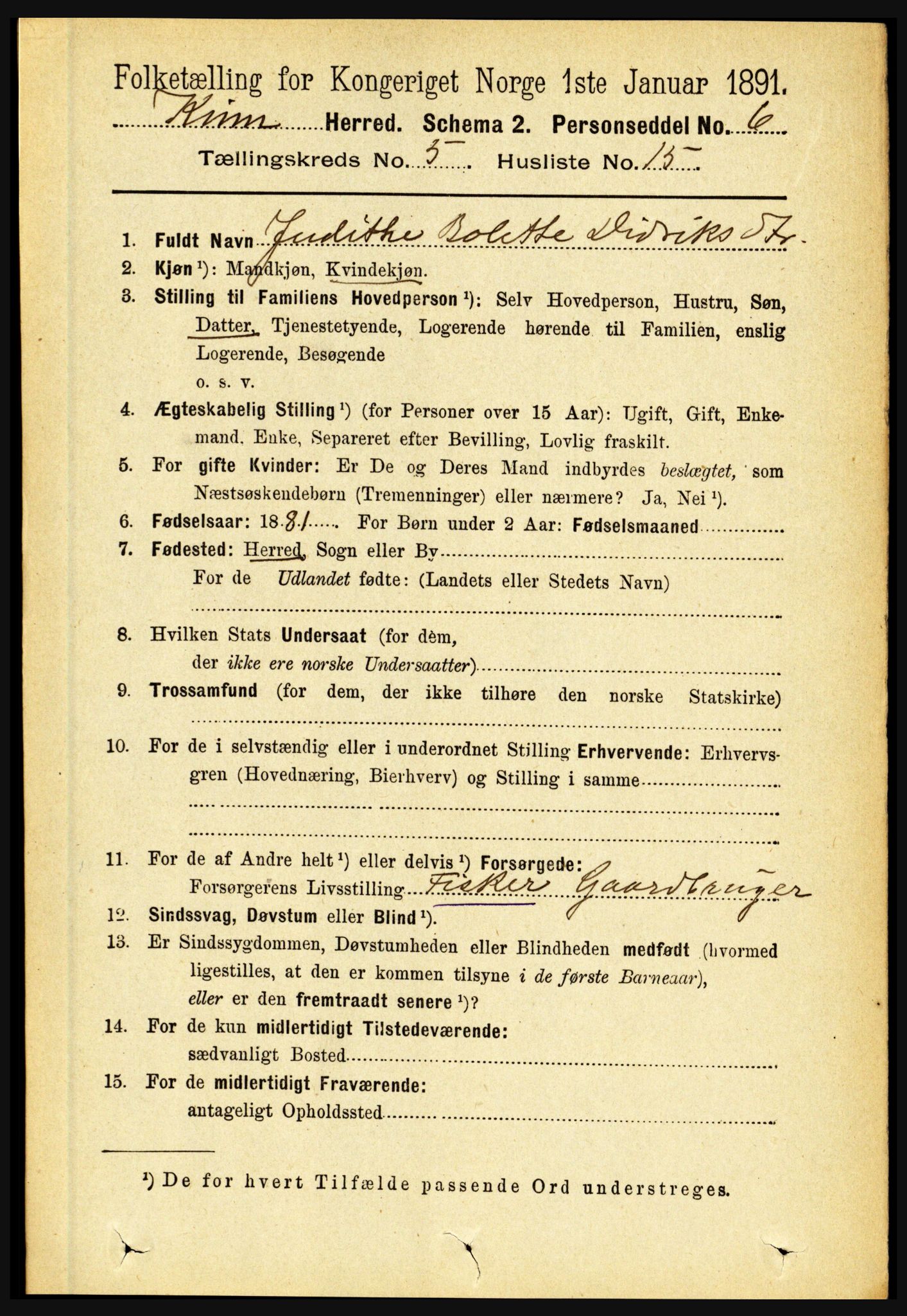 RA, 1891 census for 1437 Kinn, 1891, p. 1906
