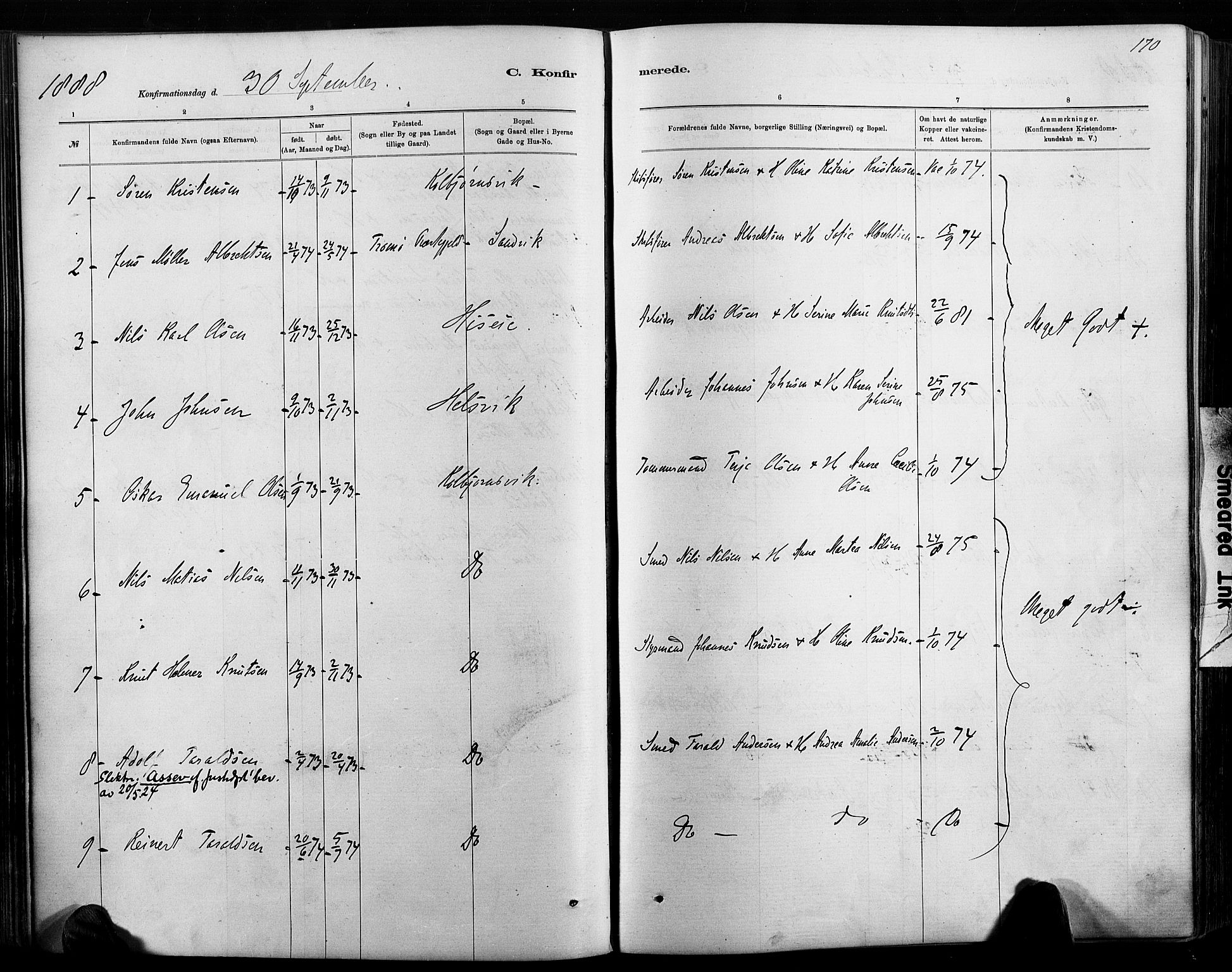 Hisøy sokneprestkontor, AV/SAK-1111-0020/F/Fa/L0003: Parish register (official) no. A 3, 1881-1894, p. 170